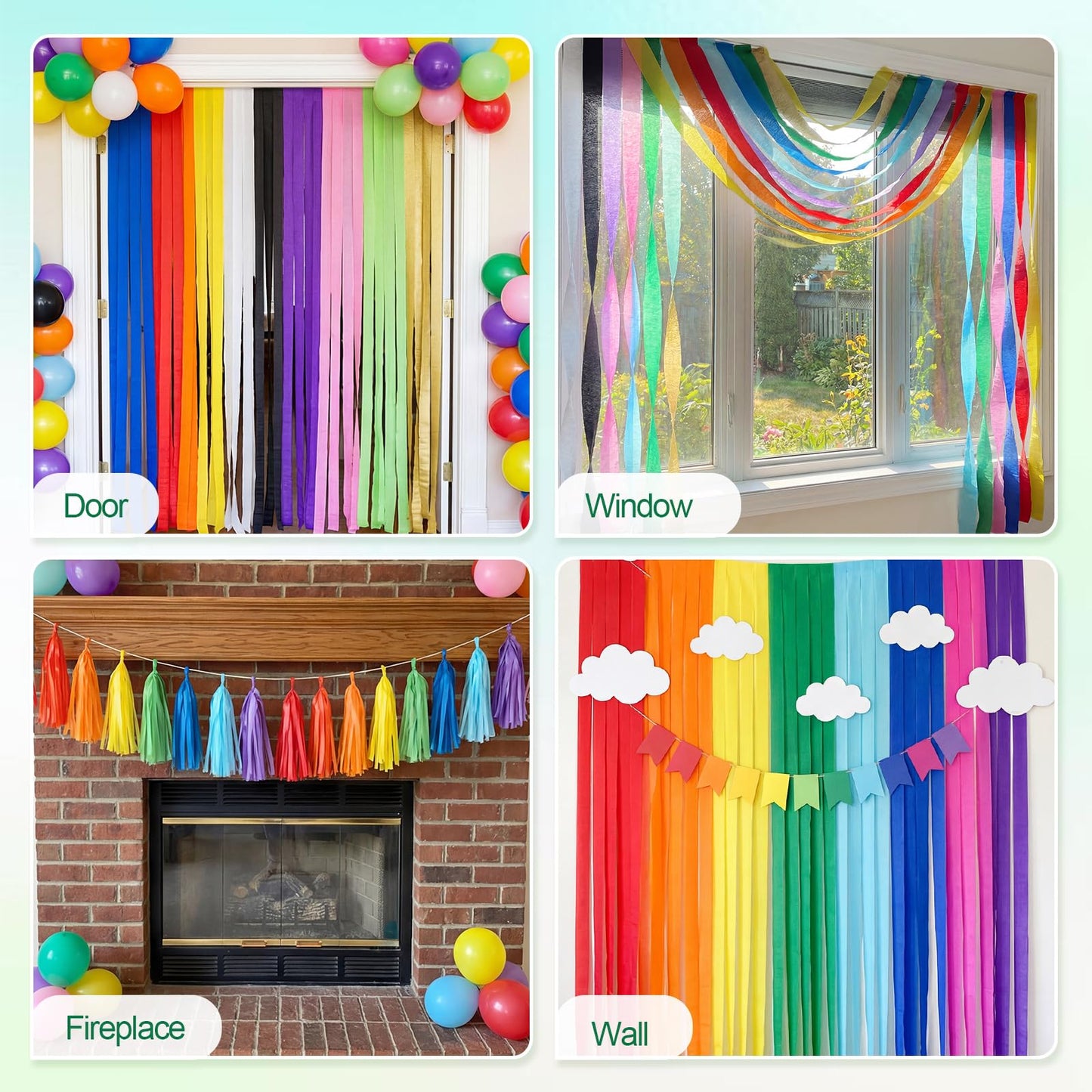 Party Crepe Paper Streamers 12 Rolls 984ft, Rainbow Streamers Party Decorations for Birthday Wedding Mother's Day Graduation Baby Shower Decor, 1.77 Inch x 82 Ft/Roll