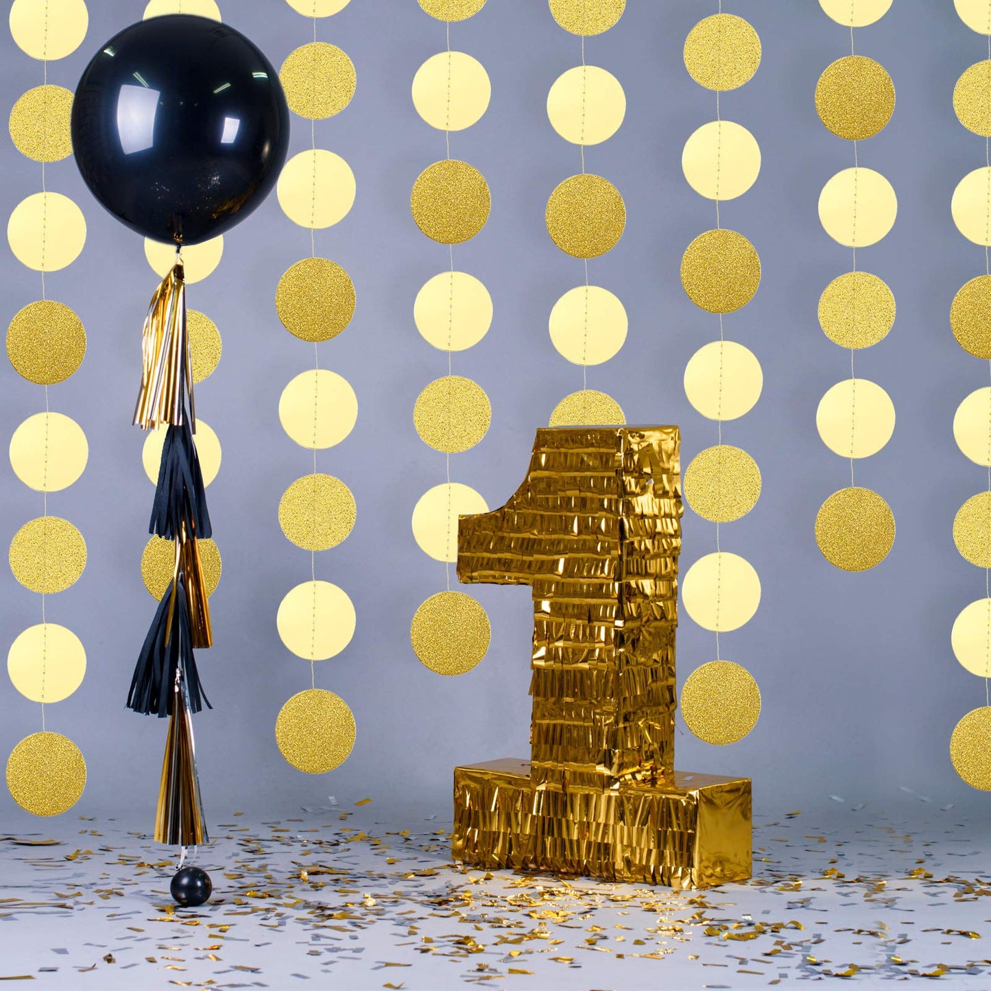 Syhood 10 Pcs Party Decorations Paper Dot Circle Garlands Glitter Streamers Hanging Banner Decor for Graduation Baby Shower Wedding Birthday Backdrop Supplies (Gold)