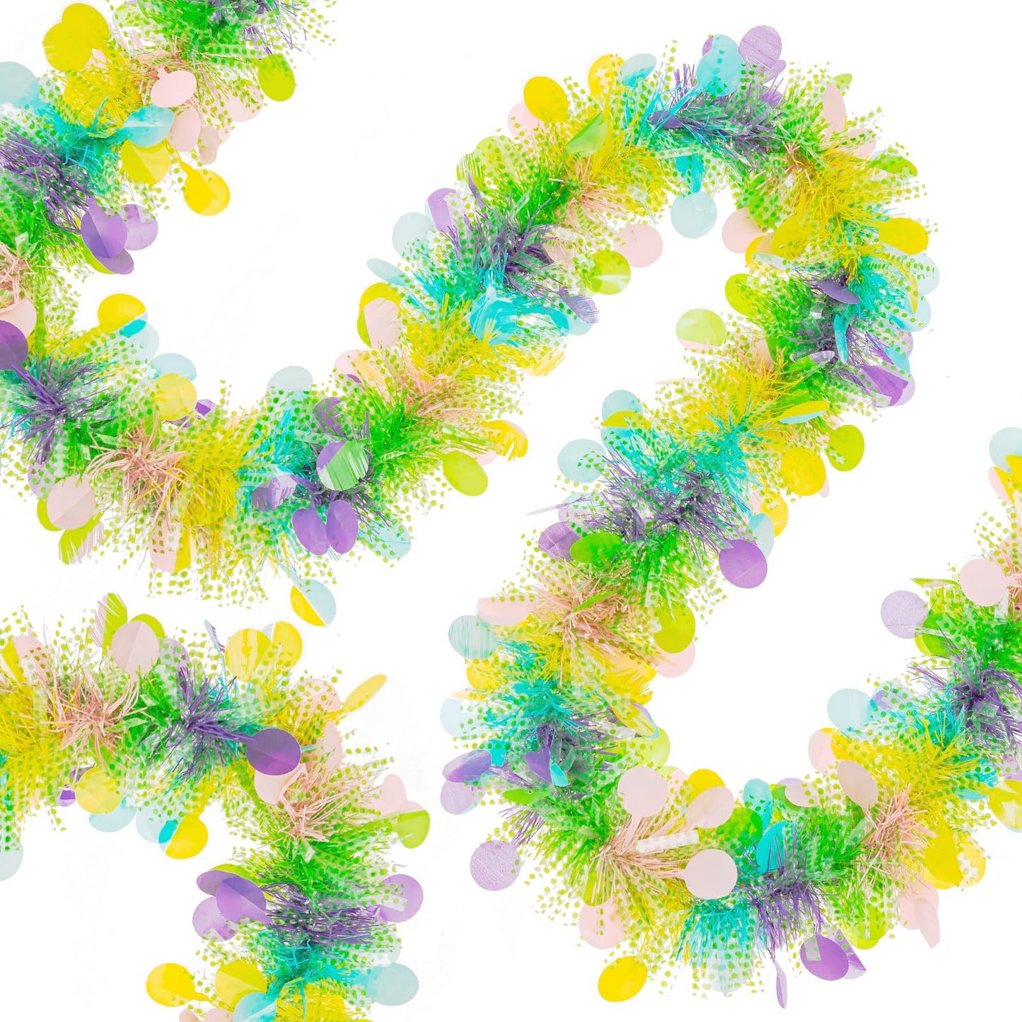 Gloreyan 33FT Easter Tinsel Garland Colorful Easter Egg Metallic Twist Tinsel Garland with Confetti Spring Hanging Garland Decoartion for Easter Tree Door Stair Mantle Party Supplies