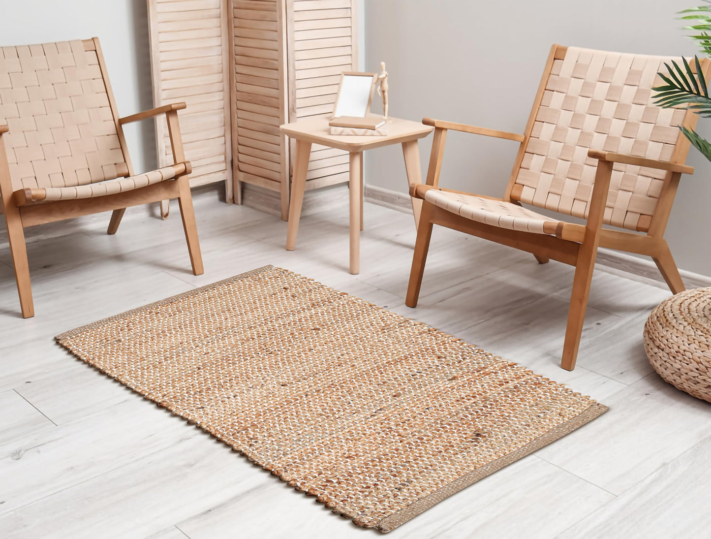 Hausattire Jute Woven Rug 2'x3' - Natural, Hand Braided Boho Entry Area Rugs for Kitchen, Living Room | Small Farmhouse Indoor Outdoor Decorative Mat for Patio, Entryway Front Door Mats - 24x36 Inches