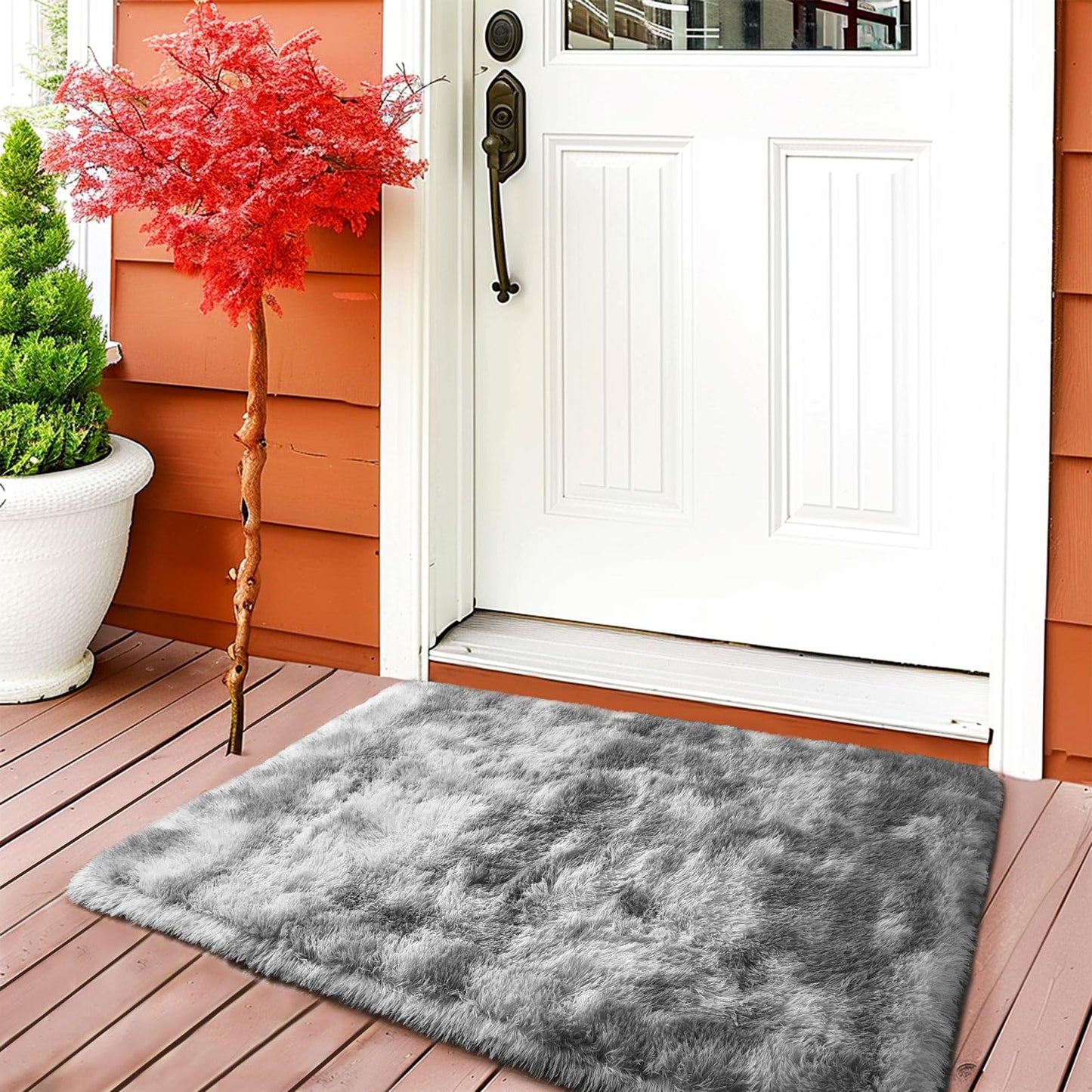 Shaggy Soft Fluffy Rug Non-Slip Indoor Floor Carpet for Living Room Anti-Skid Indoor Plush Carpet for Living Room, Height Pile 1.4" Plush Rug Tie-Dyed Light Grey 2x3 Feet