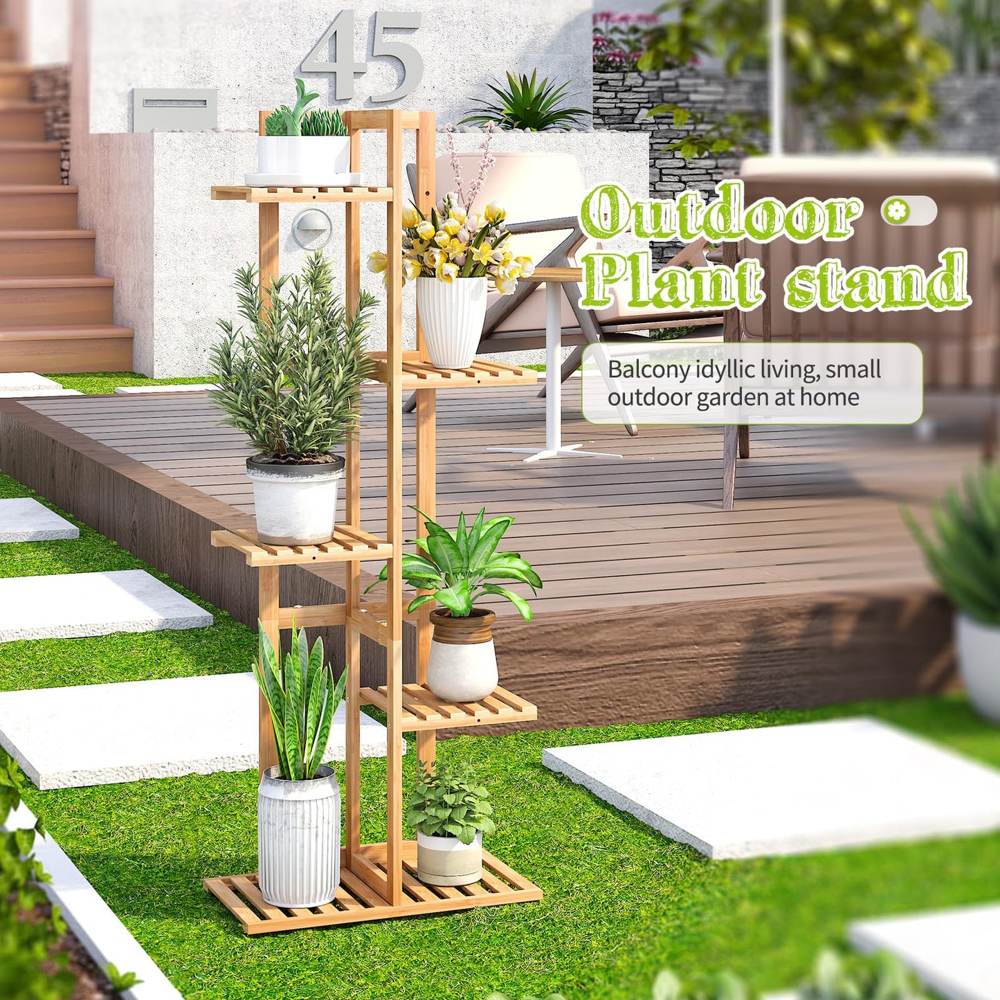 BMOSU Bamboo Plant Stand for Indoor Outdoor Plants Corner Tall Plant Shelf 6 Potted Holder Shelf Plant Rack Holder Display Rack(Natural)