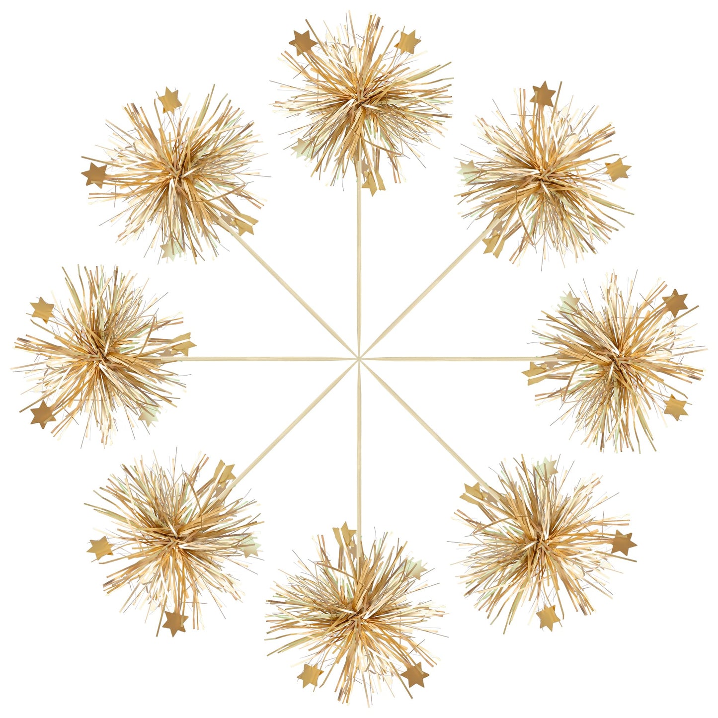 Gyufise 30Pcs Foil Firework Cupcake Toppers Happy Birthday Cake Toppers Sparkle Tinsel Flower Drink Stirrers Cocktail Food Fruit Toothpicks for Valentine's Day Party Supplies Gold