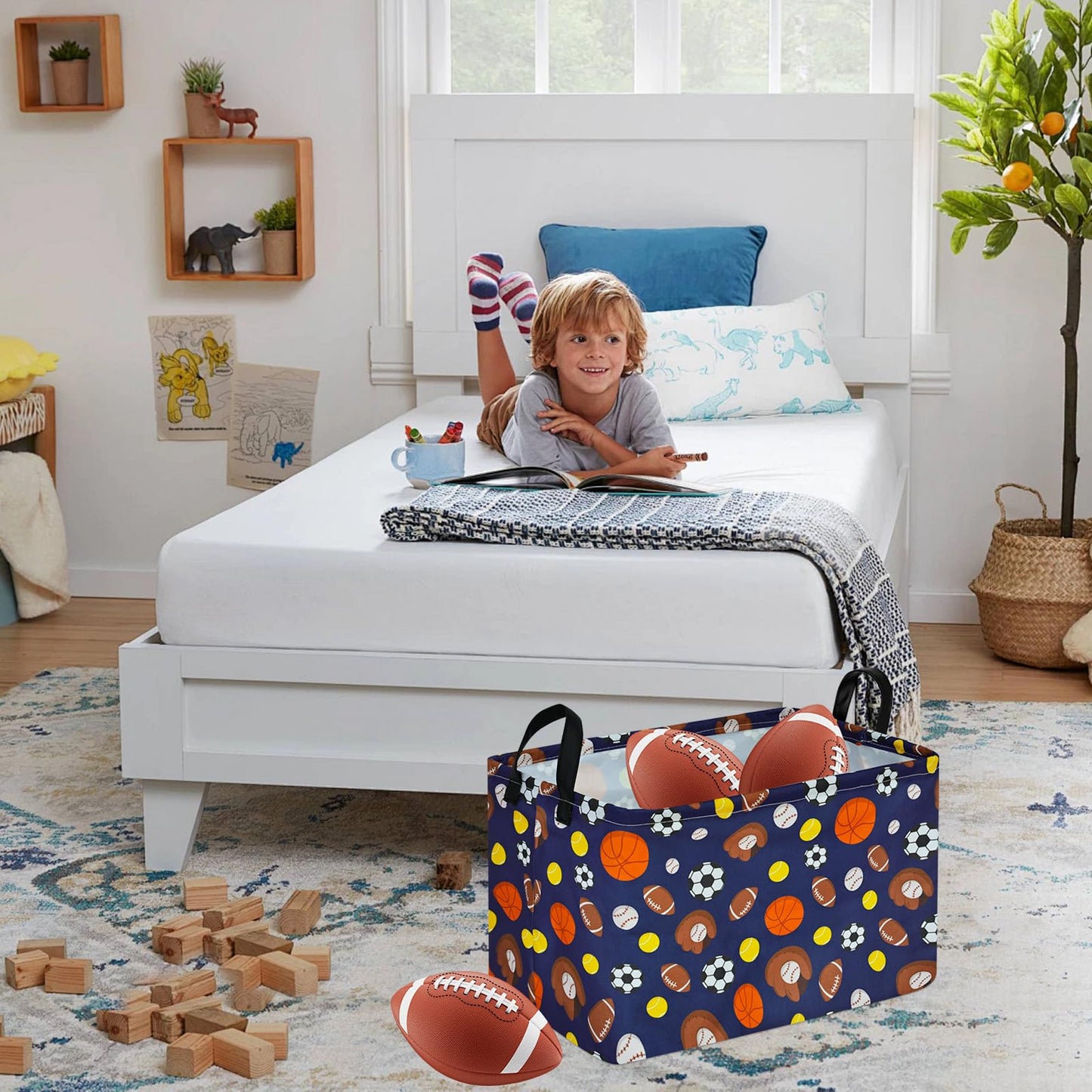 MAIZMZ Kids Hamper Storage Bins Organizer Toy Box Laundry Basket Large Canvas Collapsible Chest for Home/Dorm/Kitchen/Pet/Office/Closet/Shelf/Gift Baskets