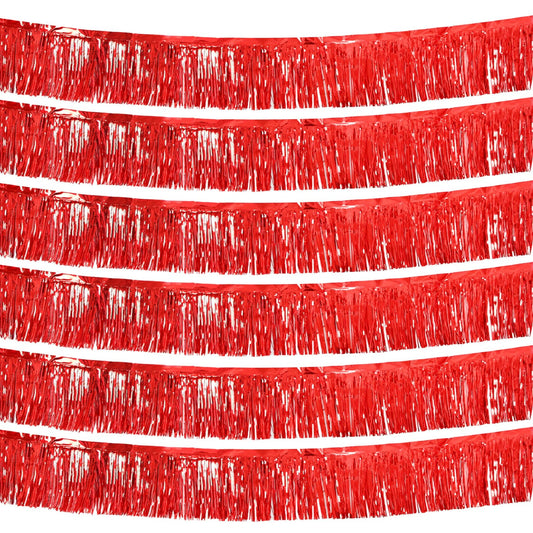 Red Foil Fringe Garland 10FT 6packs, Metallic Foil Tinsel Fringe Banners for Parade Float Decorations Wedding, Birthday Party Graduation (six Red)
