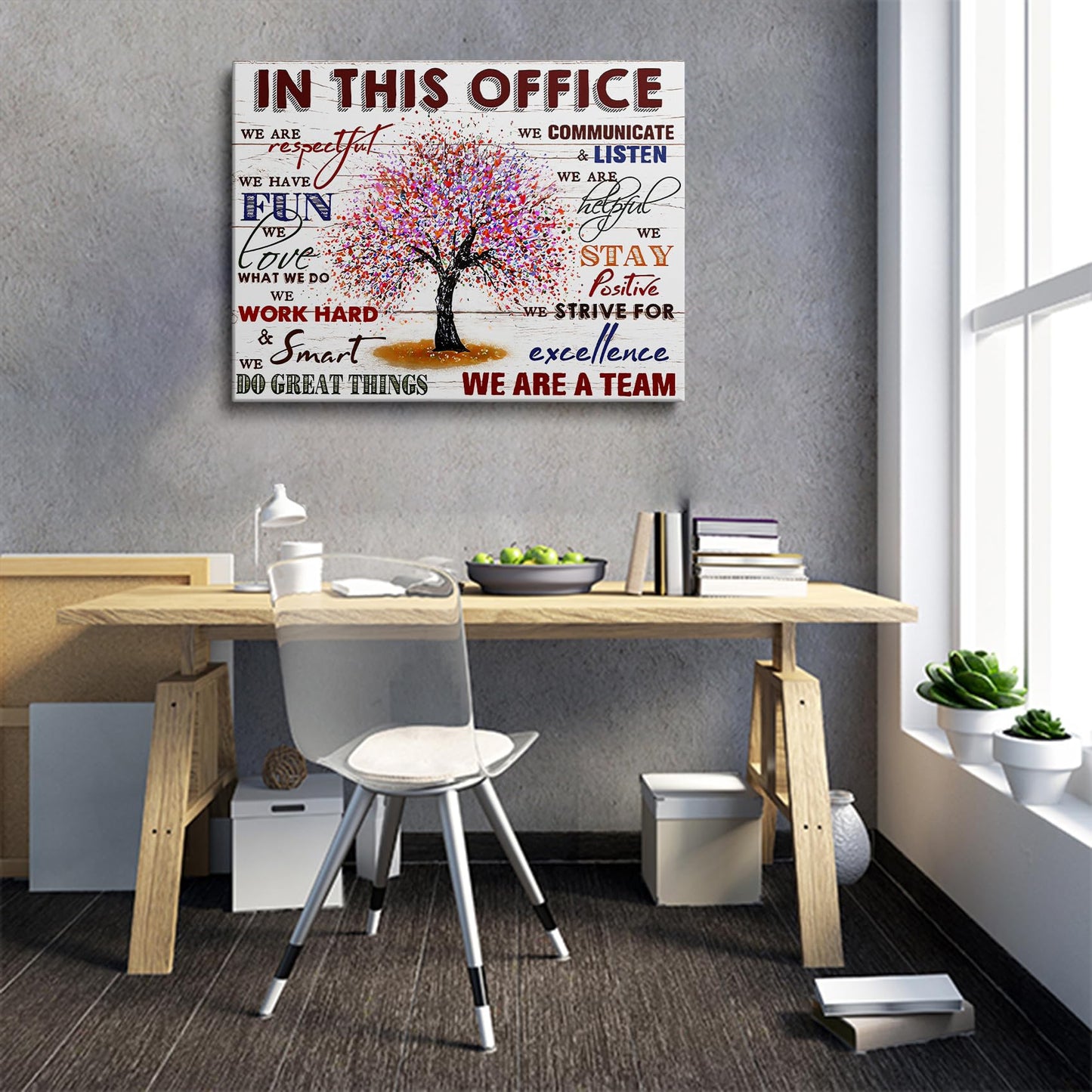 HDXUFJQ Office Inspirational Wall Art In This Office Canvas Wall Decor Team Rules Motivation Positive Quotes Pictures Prints Teamwork Painting for Home Office Ready to hang(12"x16")