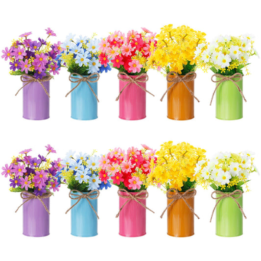 Ferrochef 30 Pcs Spring Centerpiece for Table Spring Office Decoration Galvanized Metal Flower Bucket with Artificial Daisy Flower Bunny Pick, Springs Floral Arrangement for Wedding Birthday Party