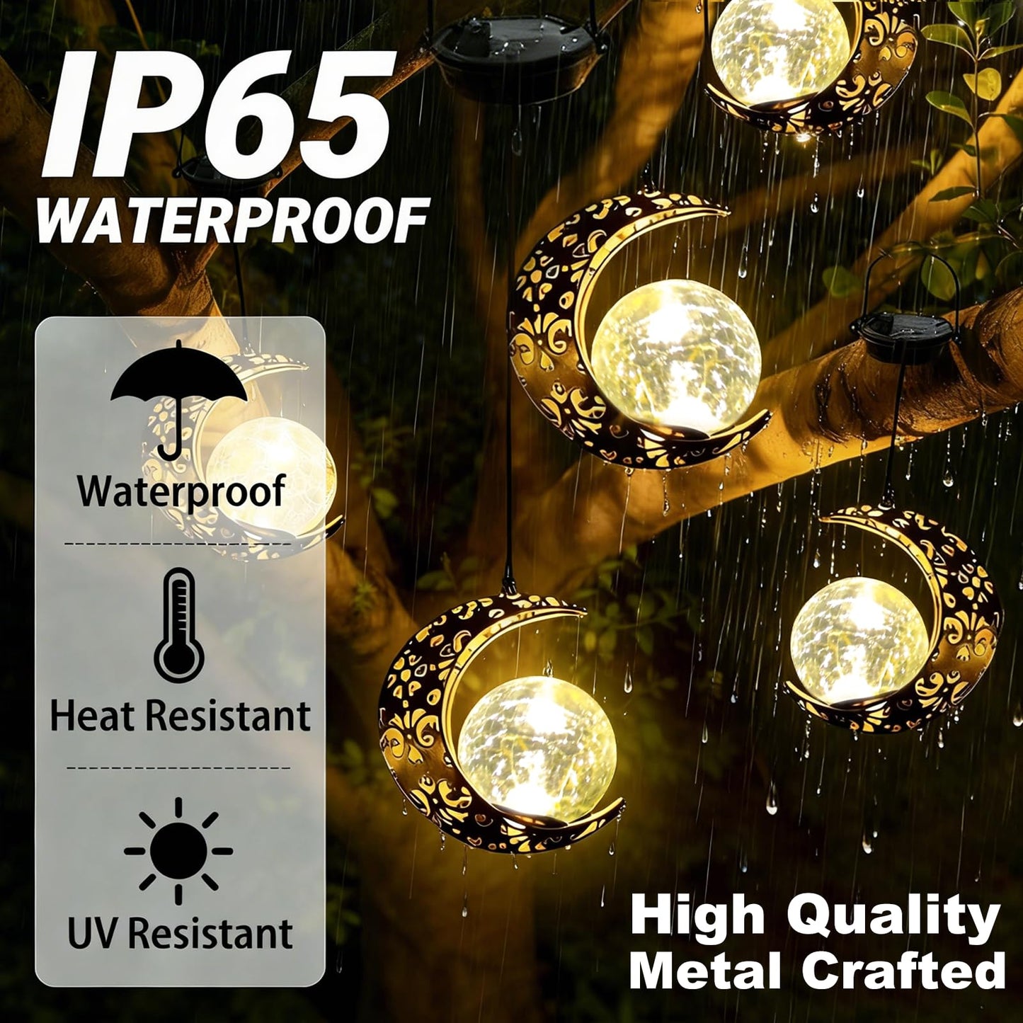 Amugmilk Hanging Solar Lights Outdoor Lanterns Garden Decorations, 2 Pack Moon Lights with Cracked Glass Globes Outside Decor for Backyard Balcony Patio Tree ,Unique Mother's Day Gifts for Women Mom