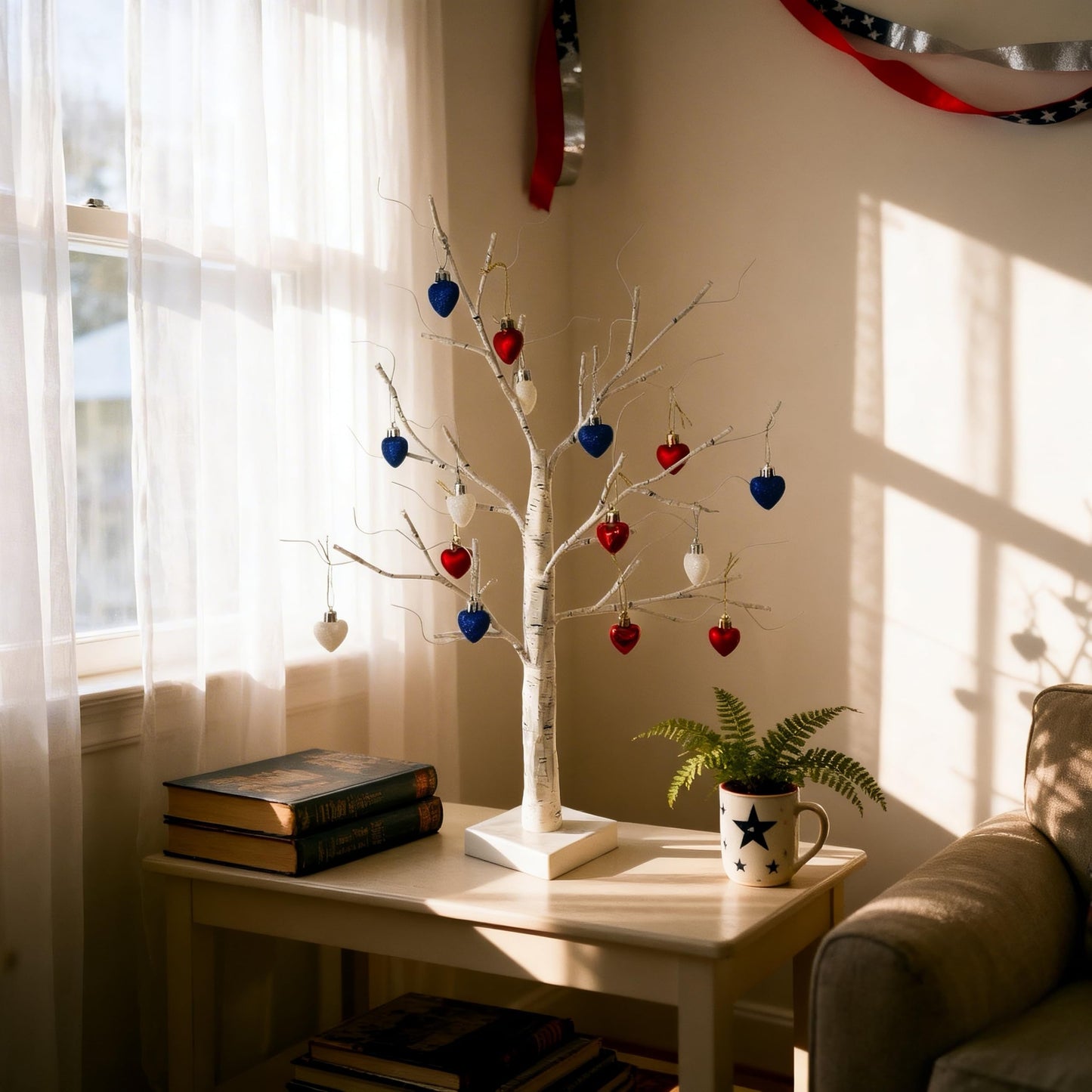 HipTree Mini Patriotic 4th of July Tree Ornaments Decorations,20ct 1.18 Inch Red White Blue Heart Shaped Baubles for Memorial Day, Independence Day,Veterans Day, Flag Day,American Party Decorations