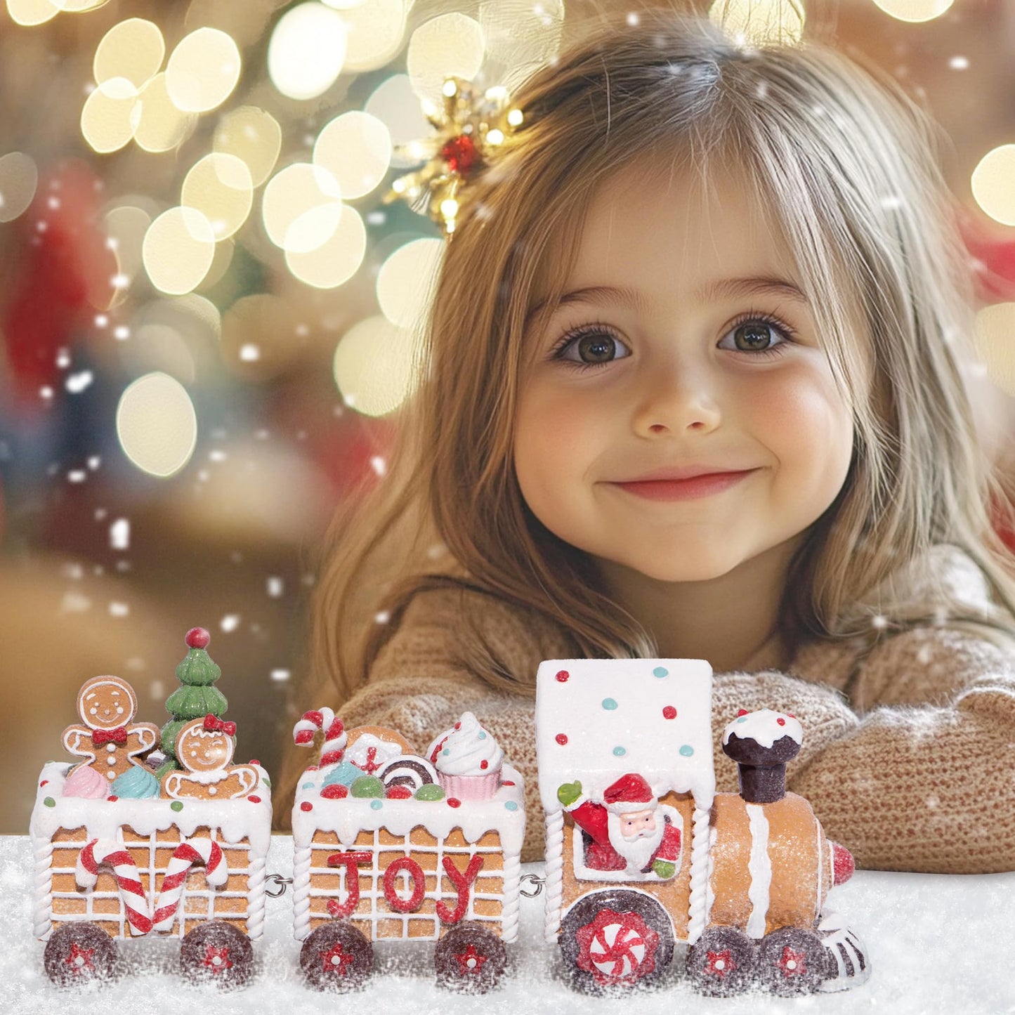 Hodao Christmas Gingerbread Man Train Figurines - Cute Indoor Holiday Decorations for Tabletop, Fireplace, or Centerpiece - Perfect Winter Christmas Decor and Gift (7.5" L Brown)