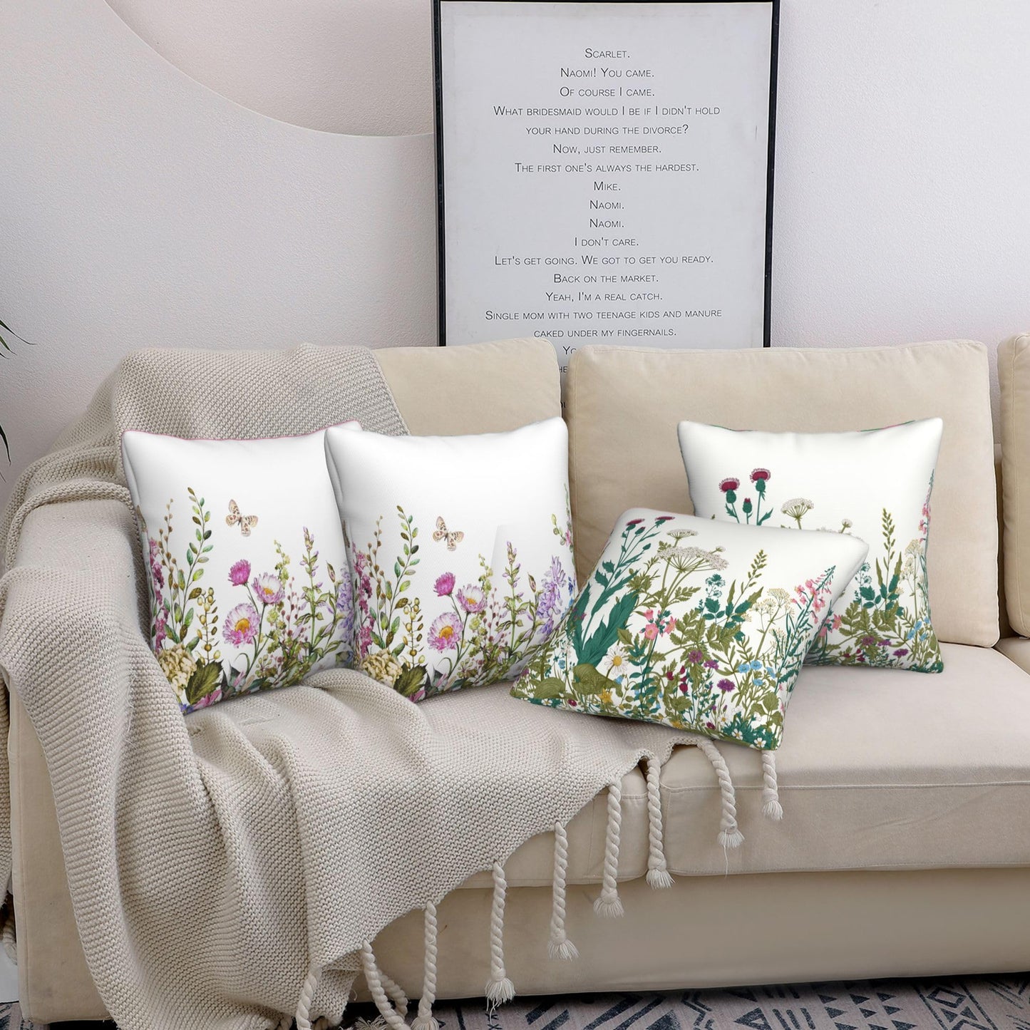 CCOCND Wildflowers Throw Pillow Covers 18x18 Set of 4 Farmhouse Decorative Pillow Covers Floral Outdoor Patio Pillow Cases Cushions Cover for Living Room Couch Sofa Bed Home Decor