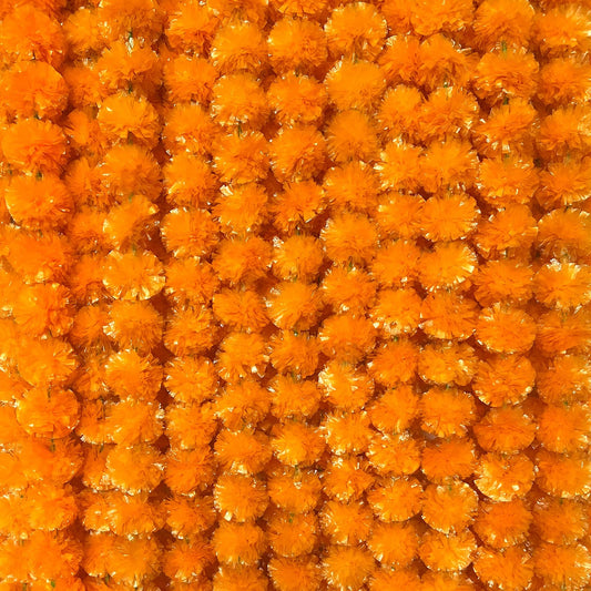 TWITTOOLS 4 Pcs Long Marigold Garland for Decoration, 5 Feet Artificial Orange Marigold Flowers Indian Pooja Diwali Home Wedding Mantle Decor