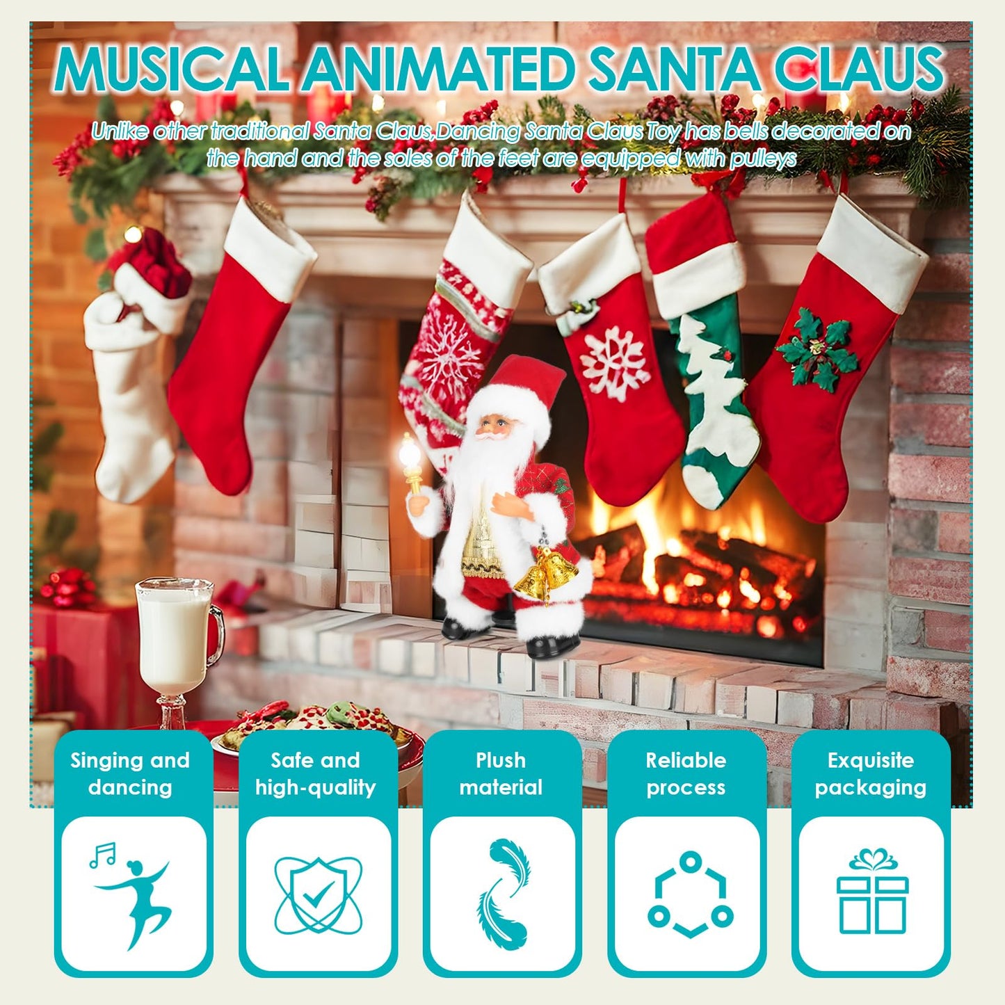 SdeNow Rotating Dancing Santa Claus with Music Walking Animated Christmas Doll Santa Singing Christmas Decorations and Santa Claus Stuffed Toy for Kids