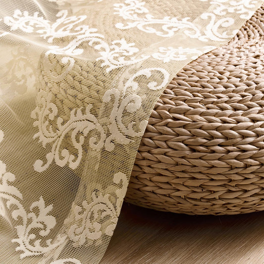 FOLKSIDE Beige Lace Curtains - 63 Inch Length, 2 Panels Set - Victorian Floral Sheer Curtains for Living Room & Bedroom - Rod Pocket, Light Filtering, Paisley Crochet Drapes, 52x63