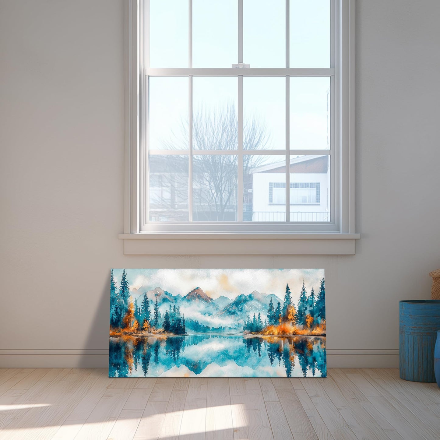 SLYCAY Large Mountain Wall Art Forest Landscape Prints, Blue Nature Scenery Lake Pictures Wall Decor Misty Forest Golden Painting Modern Artwork Living Room Bedroom Office 20"X40"