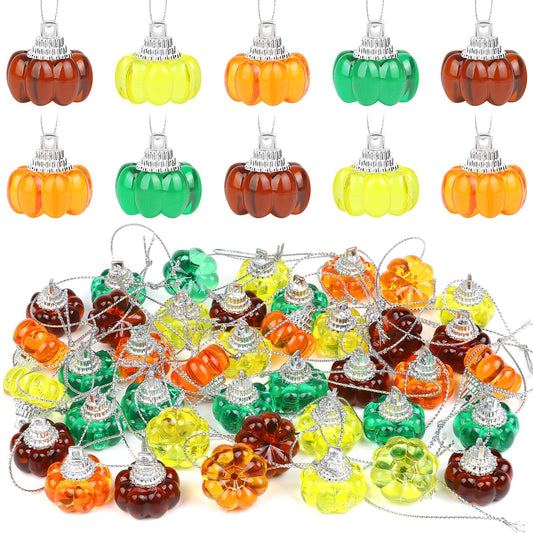 TaoQ C 40 PCS Mini Hanging Pumpkin Decoration Thanksgiving Mini Pumpkin Ornament Fall Small Hanging Acrylic Ornaments for Tree Home Autumn Harvest Party Thanksgiving Decor