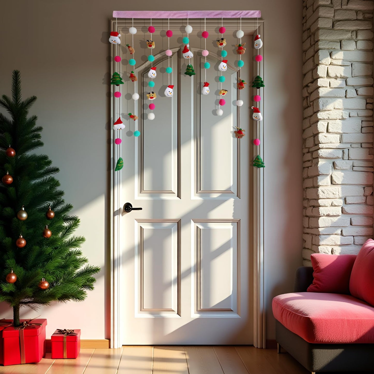Kynthyre Cute Plush Christmas Curtain for Door Window Wall 34" W x 36" L Self-Adhesive Curtain for Living Room and Bedroom Decor
