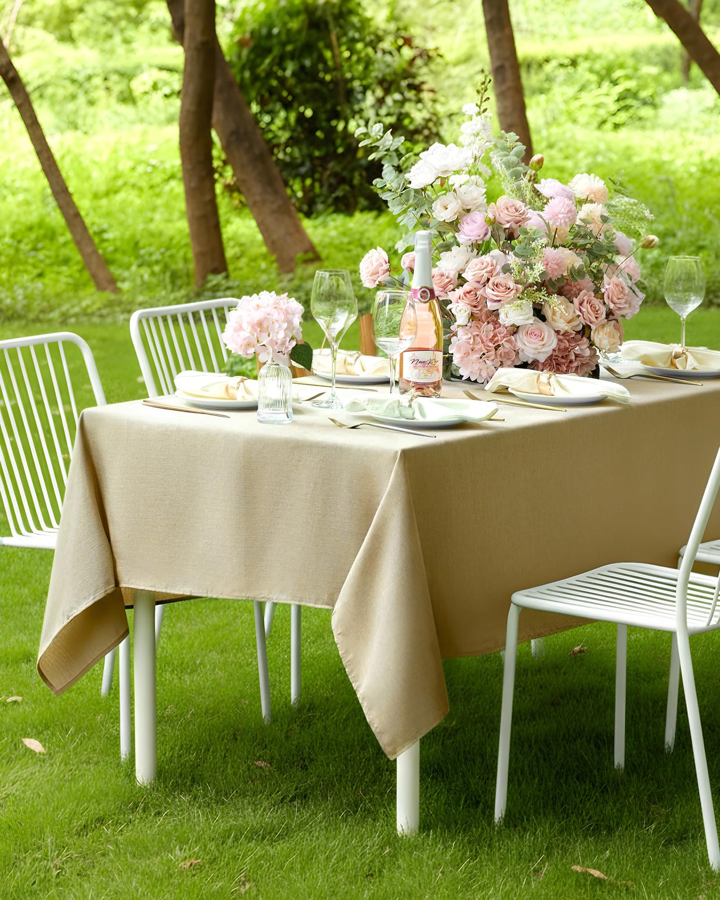 Pureegg Rectangle Linen Tablecloth Waterproof & Stain Resistant, Wrinkle-Free Table Cloth Adds Elegance and Protection, Ideal for Dining, Party, Wedding and Outdoor, 52 x 70 Inch, Beige