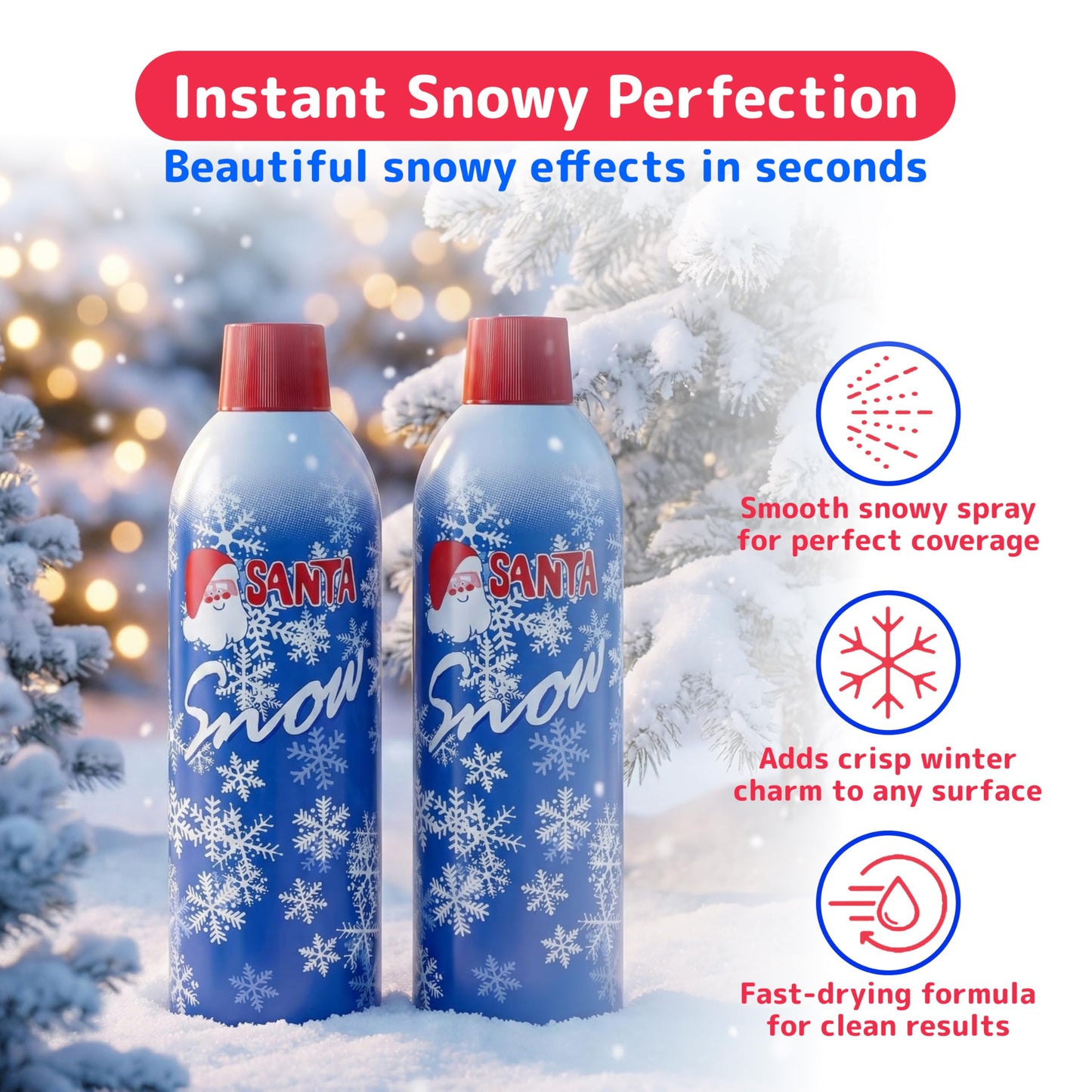Prextex 2 Pack Fake Snow Spray for Christmas Tree - Quick-Dry Textured Christmas Tree Flocking Spray in 13oz Aerosol Bottles for Decorating and Crafts - Artificial Snow Flock for Windows and Mirrors