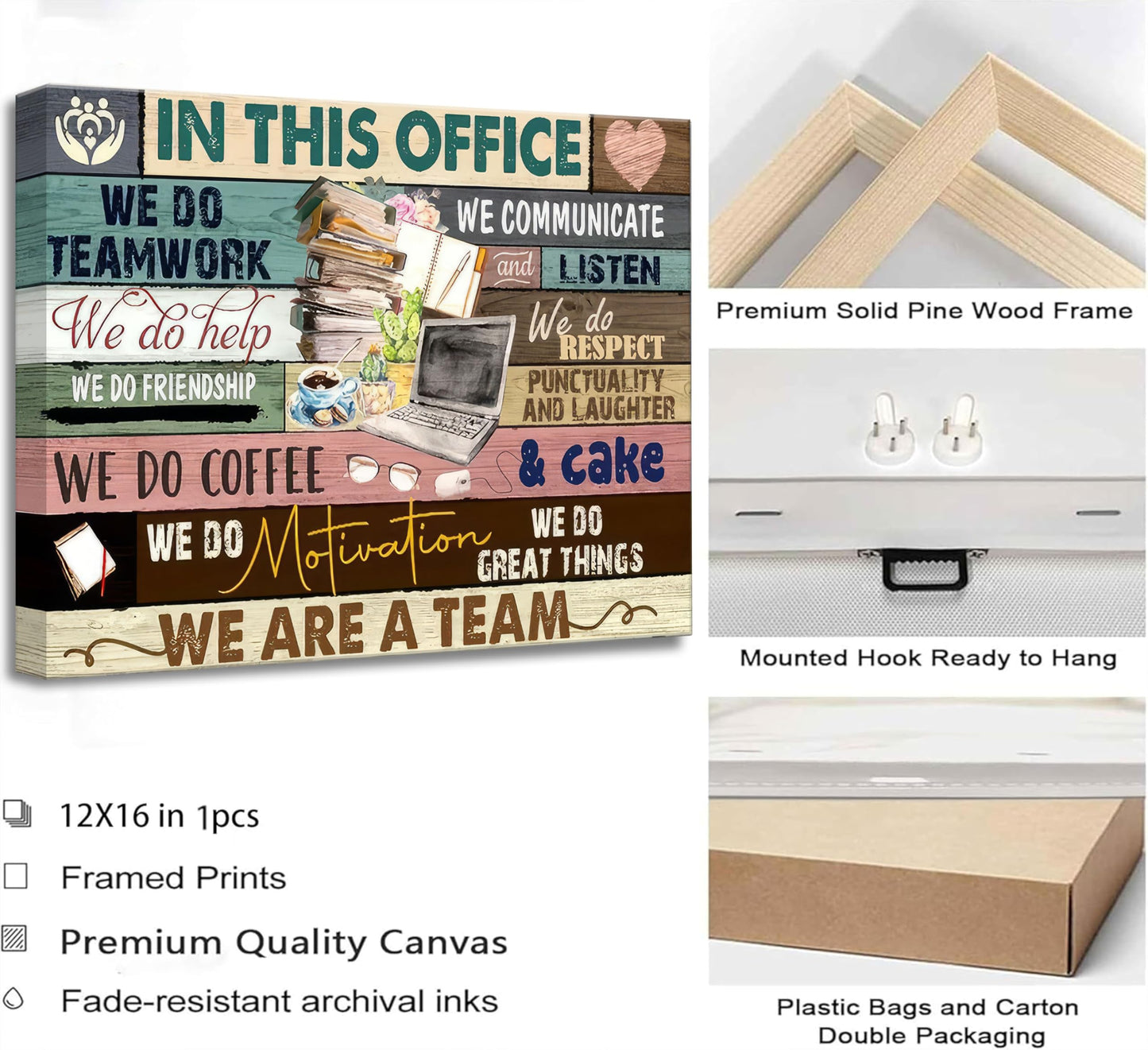 Inspirational Canvas Wall Art in This Office We are a Team Motivational inspiring Quotes Painting Pictures Wall Decor Poster Print Artwork for Man Cave Home Decoration
