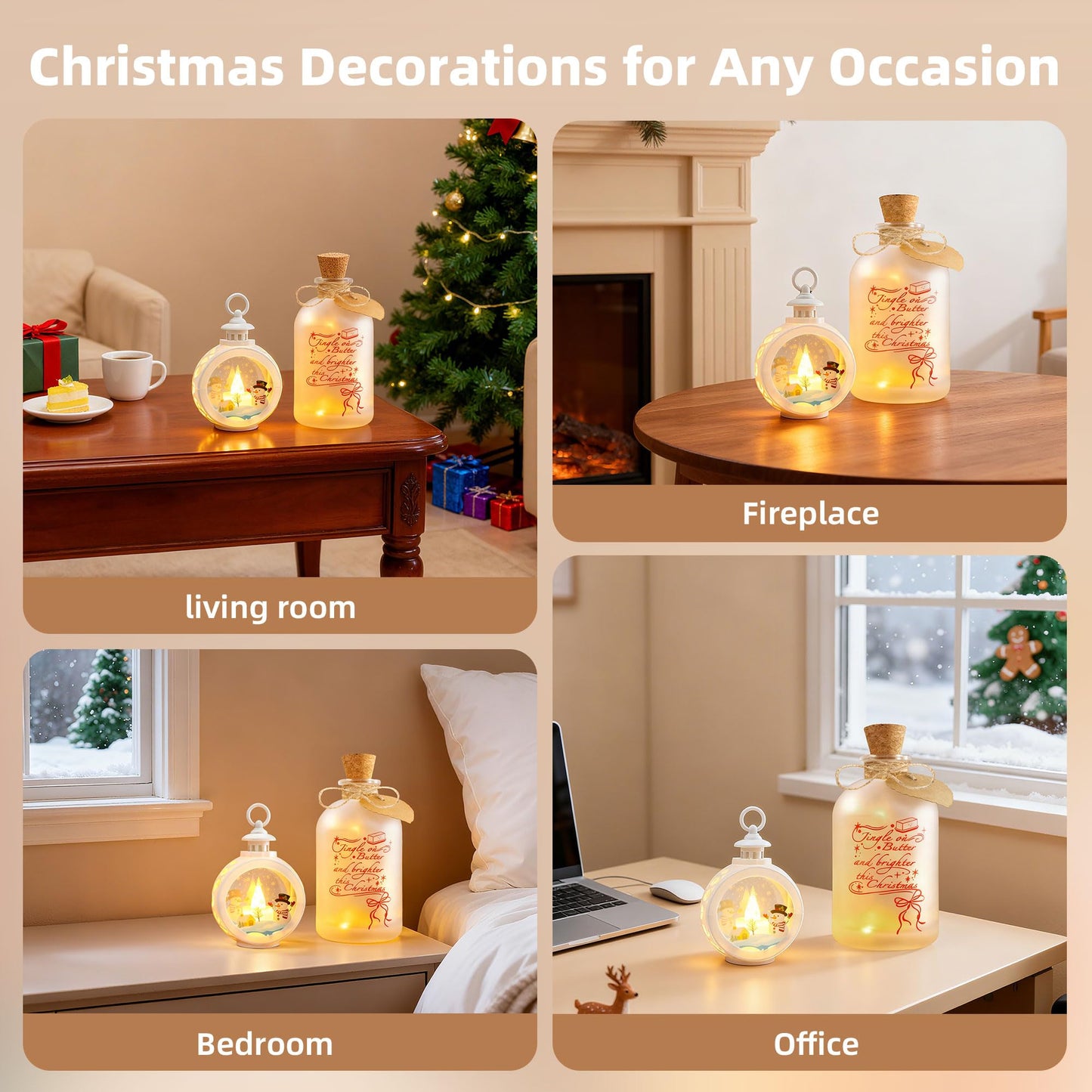 CLTTCLLCT Christmas Night Light, 17.5oz Mason Jar Lantern with LED Light Ornament, 2-in-1 Christmas Decorations for Home, Birthday Gift for Women and Friend, Festive Home Decor