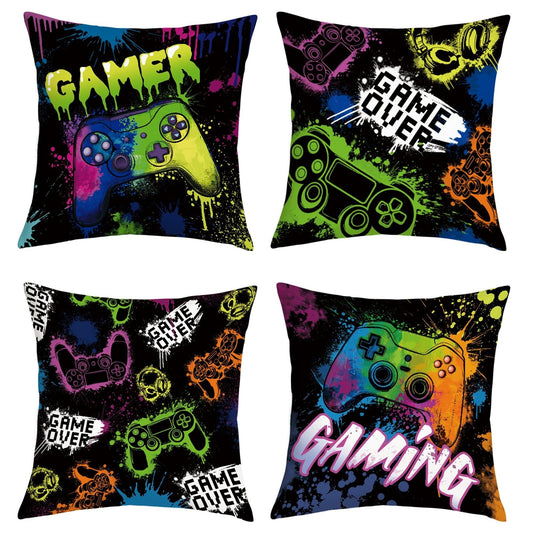 Joymaison Gaming Room Video Game Throw Pillow Covers 18x18 Inch Set of 4 Colorful Controller Gaming Cushion Covers Home Decor for Gamer Teen Boy Bedroom Playroom Couch Chair