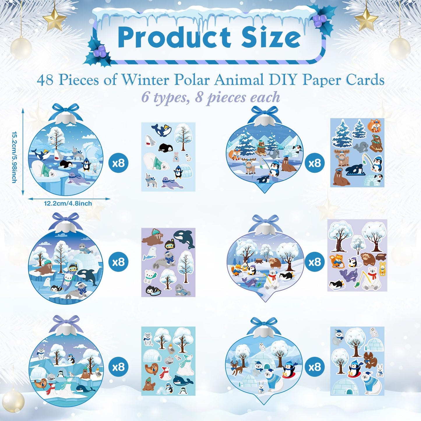 Containlol 48 Sets Winter Crafts Kits for Kids Winter Polar Animal Crafts for Kids Make Your Own Polar Animal Crafts Kits Winter Craft Ornaments DIY Art and Crafts for Home Class Activities