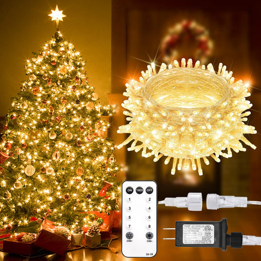 suddus 100 LED String Lights with Remote Control, 33ft Connectable Clear Wire Fairy Lights, 8 Modes & Timer Dimmable, Waterproof Plug in Twinkle Lights for Bedroom, Patio, Christmas Tree - Warm White