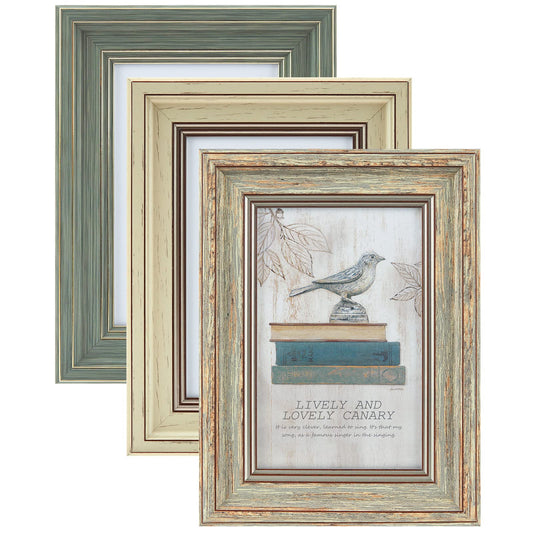 XUANLUO 3 Pack 4x6 Inch Picture Frames Farmhouse Rustic Vintage Distressed Wood Grain Photo Frame with HD plastic cover for Table Top Display and Wall Hanging