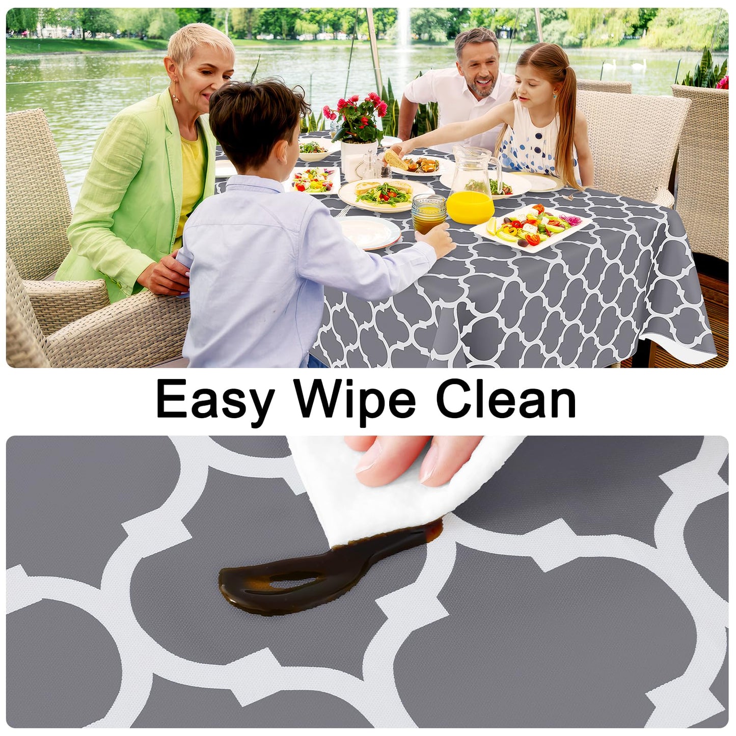 Smiry Rectangle Table Cloth, Waterproof Vinyl Tablecloths with Flannel Backing for Rectangle Tables, Wipeable Spillproof Plastic Tablecloth for Dining, Camping, Indoor and Outdoor (60"x84", Grey)