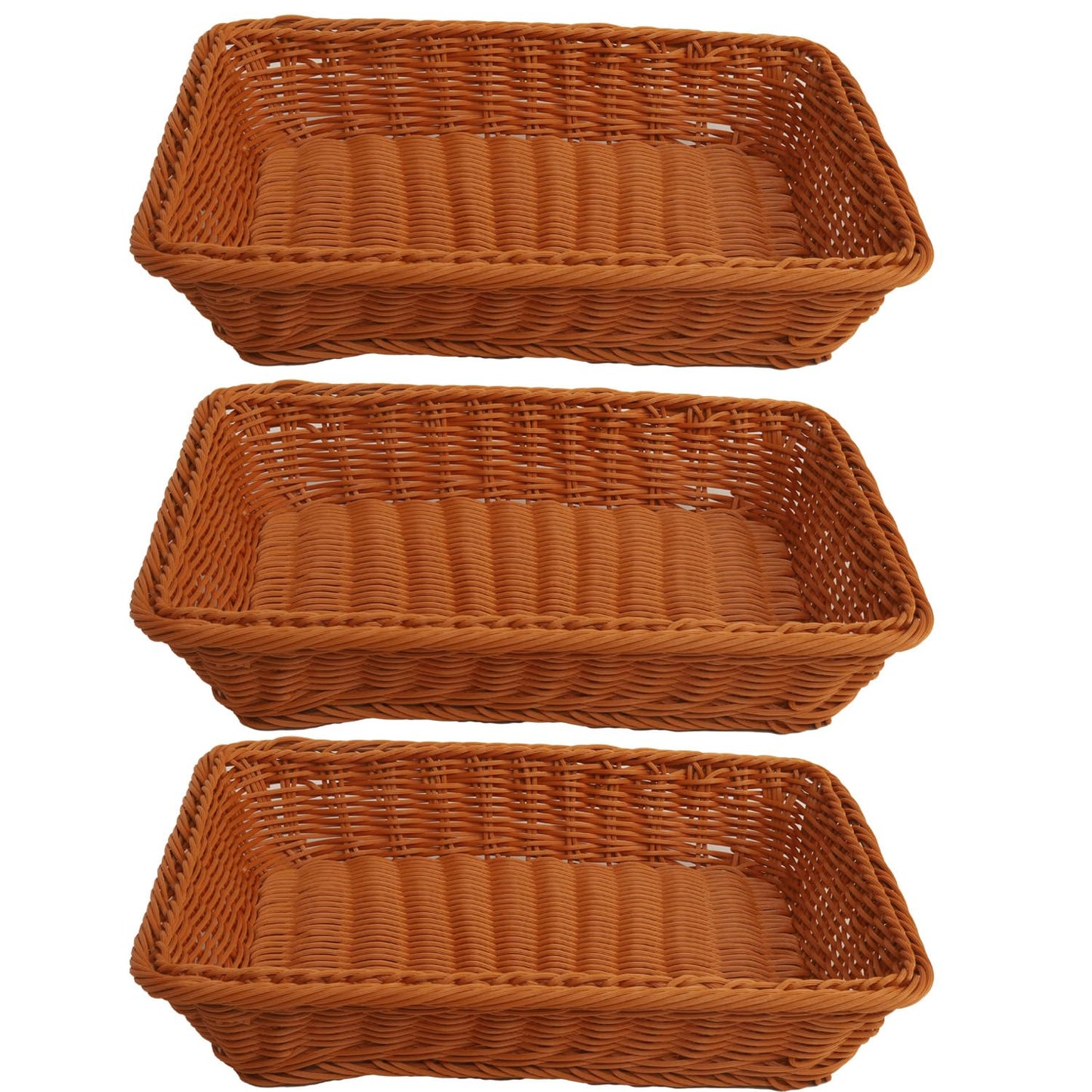 Nsmykhg Imitation Rattan Bread Baskets,3 Pack Poly Wicker Fruit Baskets Woven Bread Baskets,11.8 Inch Bread Baskets & Vegetable Serving Baskets for Display, Home Kitchen,Rectangular Baskets (Brown)