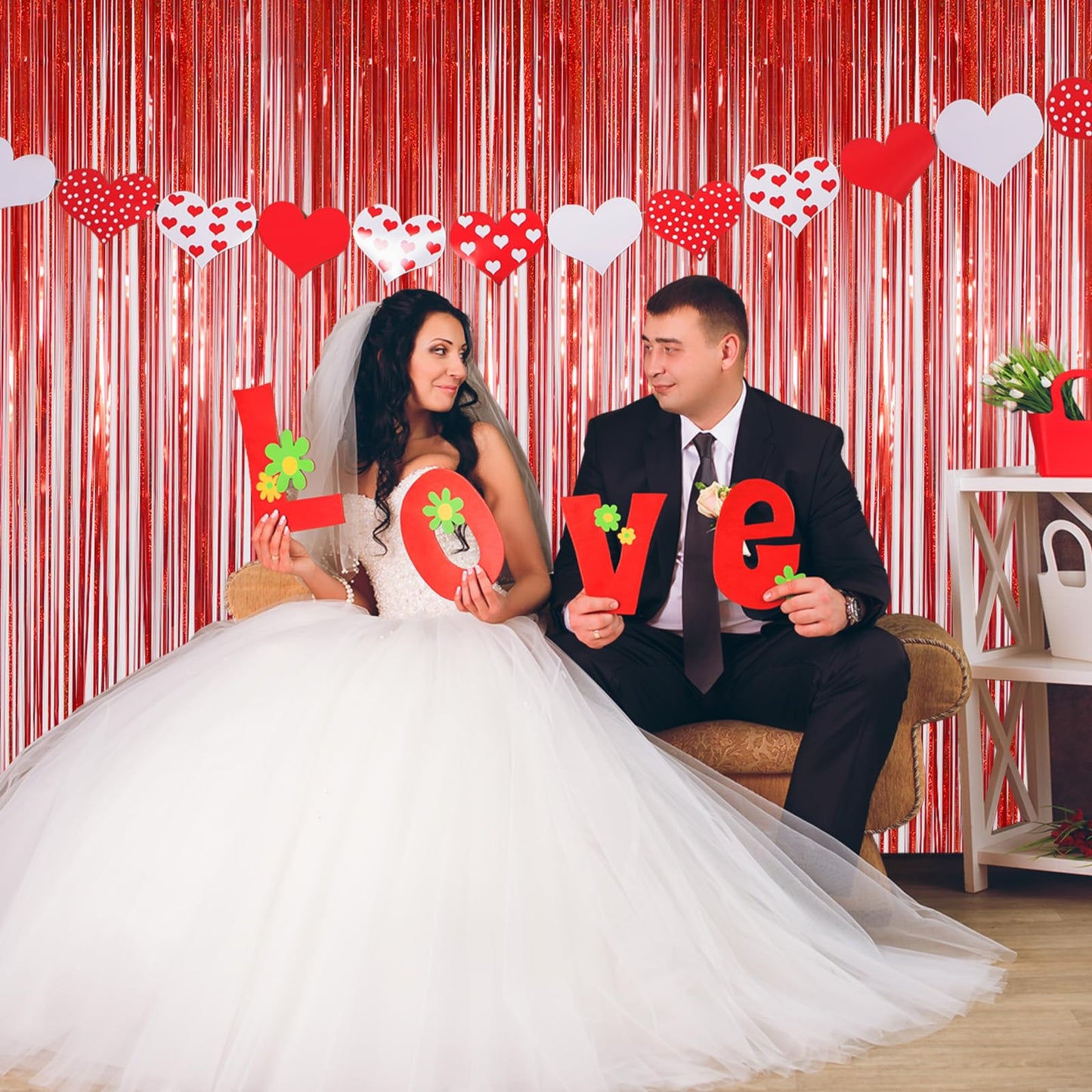 Red Tinsel Curtain Backdrop for Party Decorations - Sparkle Foil Tinsel Fringe Curtains Photo Backdrop Booth (3.2ft x 8ft, 2 Packs)