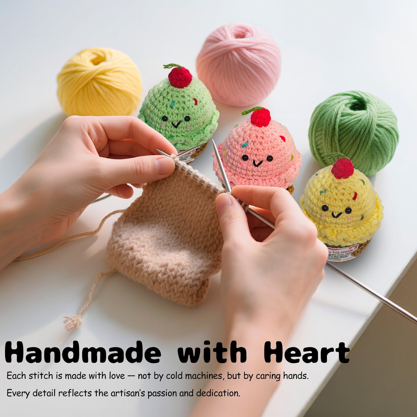 MLZTINGR Happy Birthday Gift for Women – Handmade Crochet Ice Cream Plush, Cute Knitted Present for Mom, Daughter & Girlfriend – Positive Decorative Gift for Christmas or Home Décor