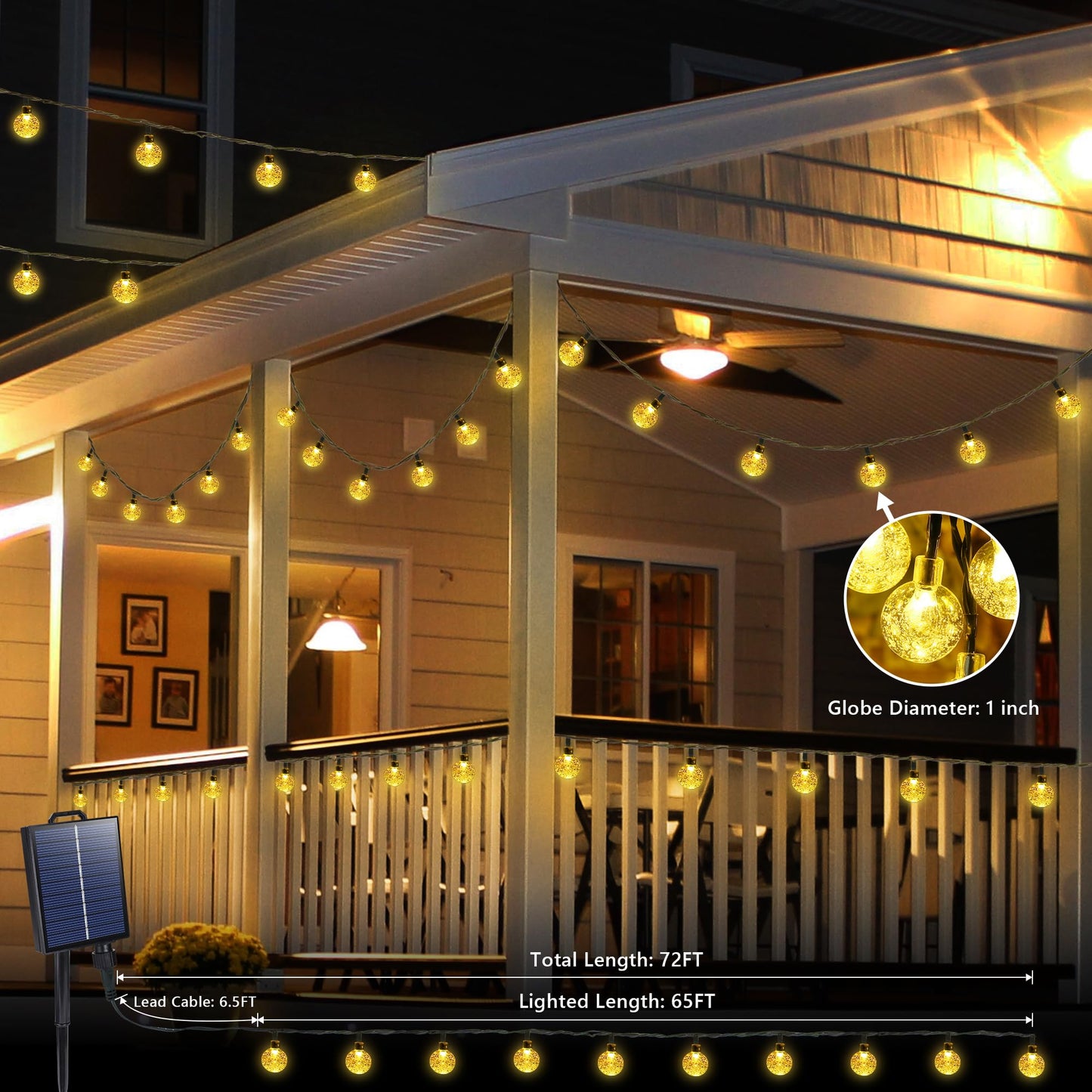 Joomer Solar String Lights Outdoor, 65FT 100LED Globe String Lights 8 Lighting Modes, Waterproof Solar Powered Patio Light for Garden Yard Porch Wedding Party Outdoor Decor (Warm White)
