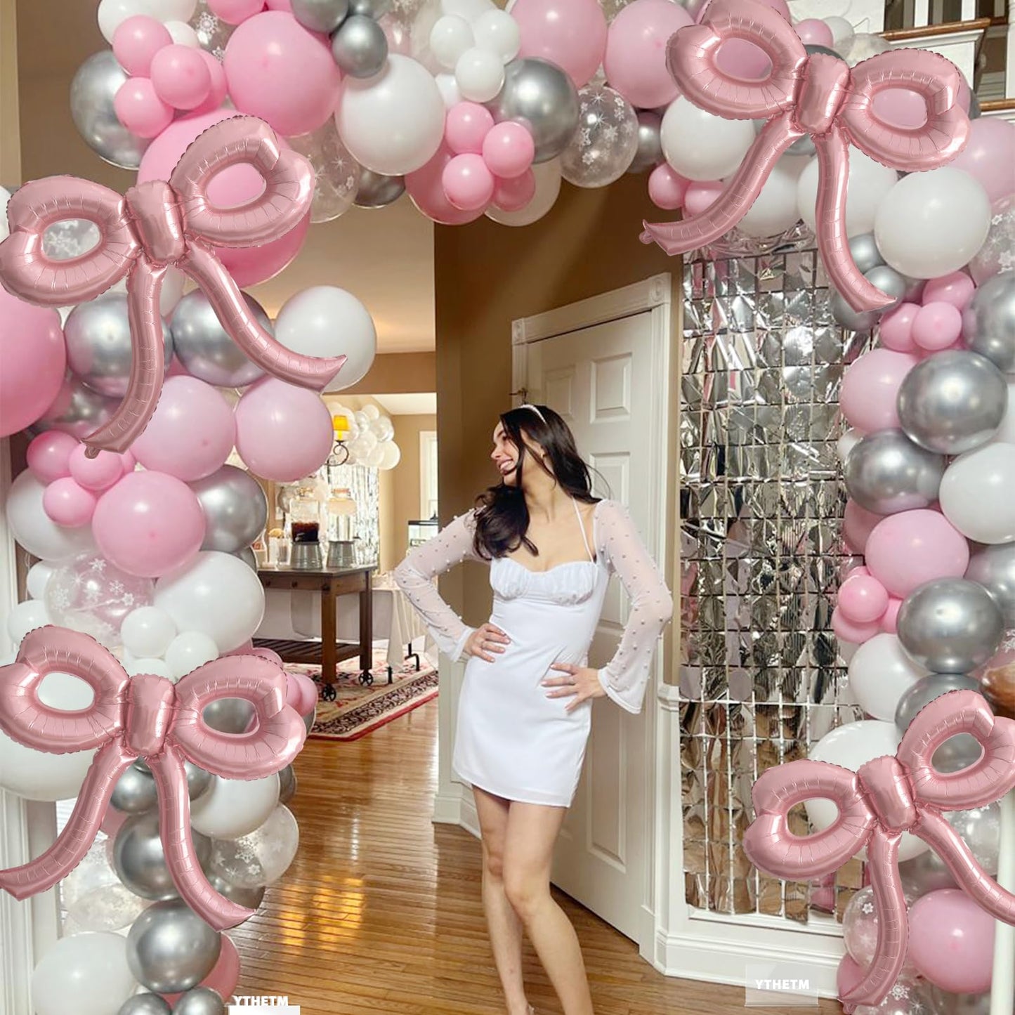 4 Pcs Pink Bow Balloons Bow Party Decorations for Girl Women Pink Bow Birthday Decorations Giant Foil Balloon for Baby Shower Bridal Engagement Wedding Decor Bachelorette Party Supplies