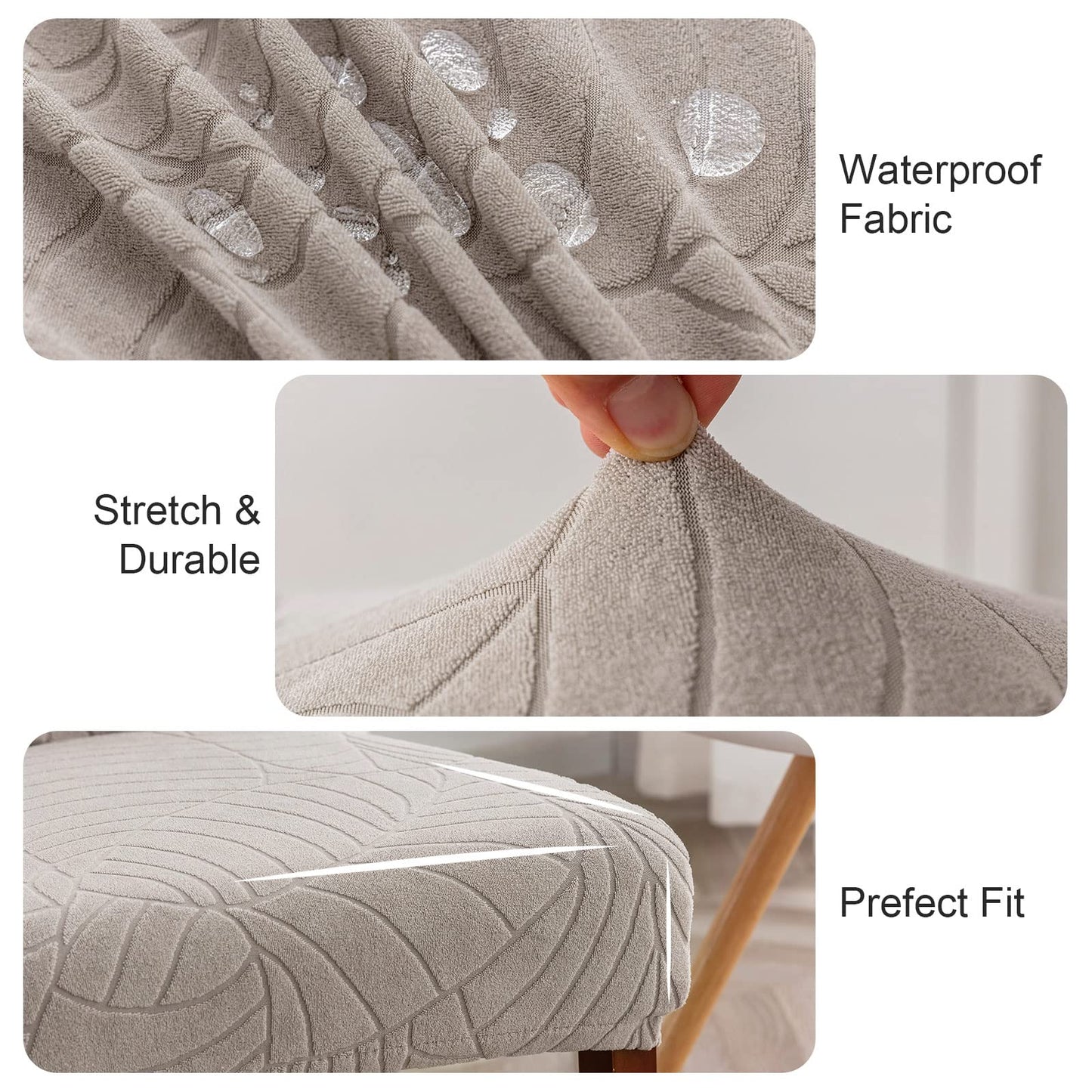 Genina 100% Waterproof Chair Covers for Dining Room Set of 4, Stretch Parson Chair Slipcovers for Kitchen Chairs, Washable Chair Protectors, Leaves-Warm Gray
