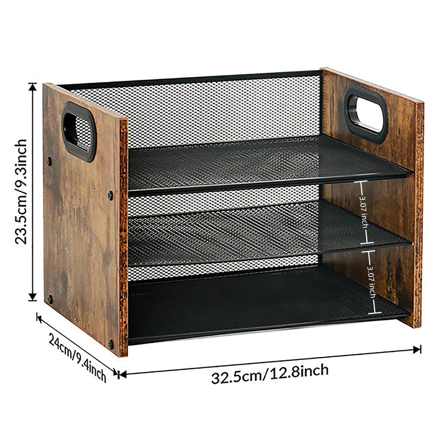 Boershun Desk Organizer - 3 Tier Wood & Metal Mesh Desktop Organizer for Office, Home, School, Workspace, Office Desk Organzier for Papers, Mail, Notebooks, Stationery
