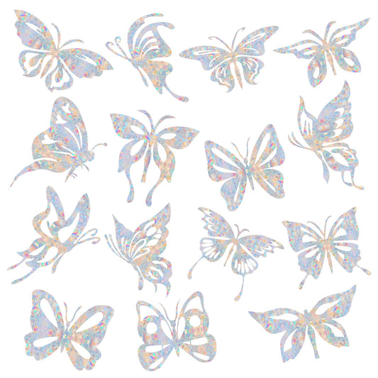 Shawula 32PCS Butterfly Window Clings - Anti-Collision Decals to Save Birds from Window Collisions,Non Adhesive Prismatic Vinyl, Rainbow Stickers