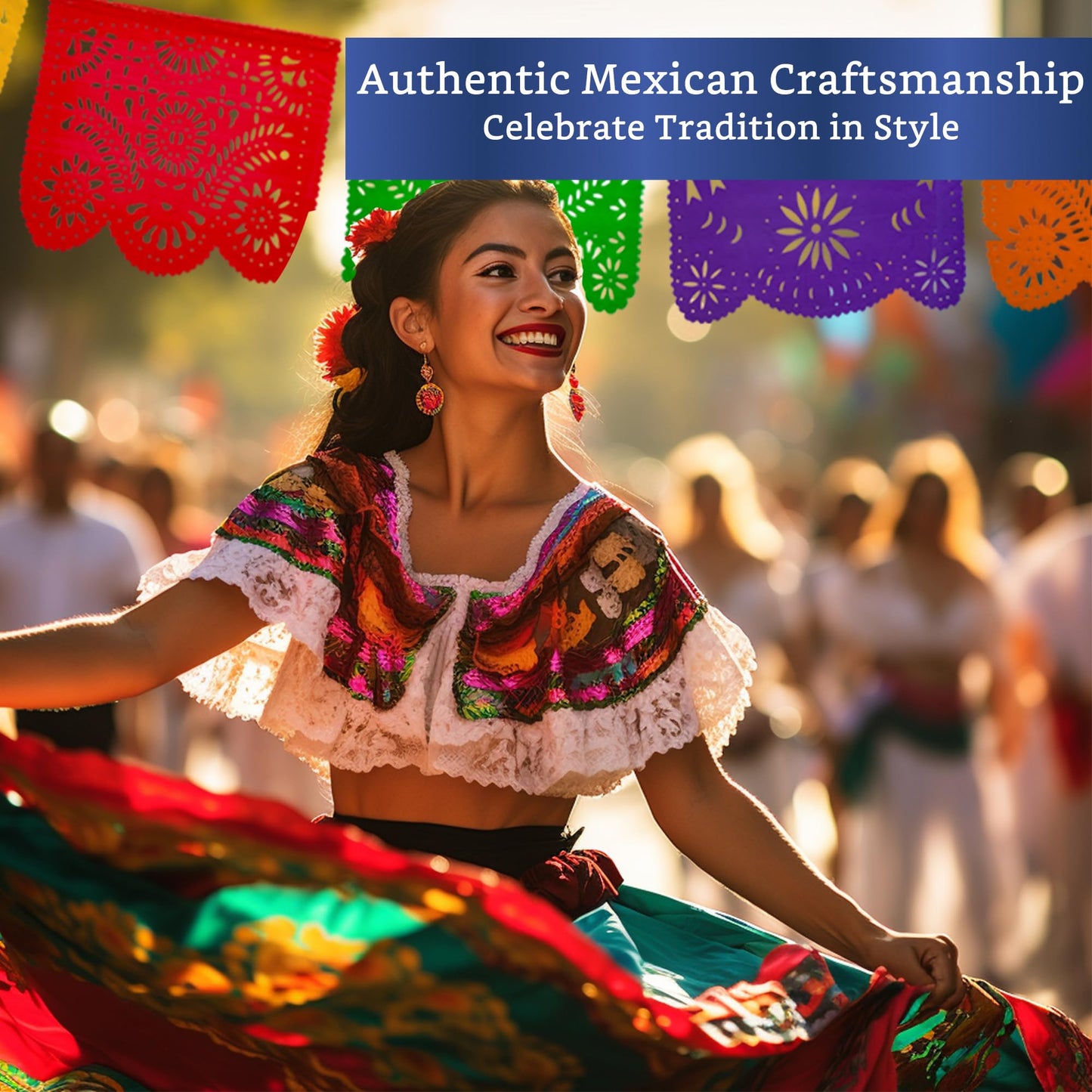 Mexican Party Banners (5 Pack with 10 Plastic Flags per Banner) - Papel Picado Mexicano para Fiesta - Plastic Papel Picado - Fiesta Themed Party Decorations - Mexican Decor