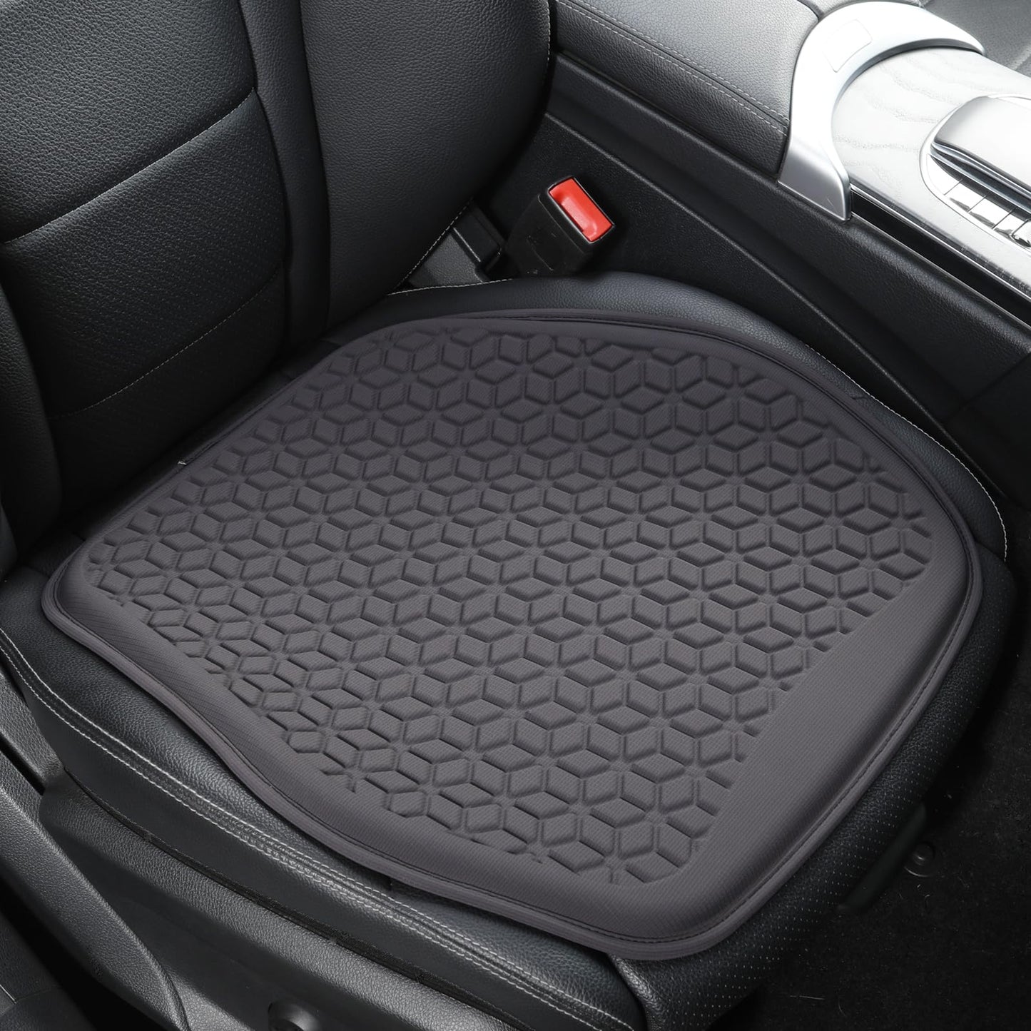 Binsheo Thin Gel Seat Cushion for Car Seat, Office Chair, Wheelchair, Golf Cart - Slim Design Non-Slip Car Seat Cushions with 0.7 Inch Gel - Sciatica & Coccyx Pain Relief (Fabric, Dark Grey)