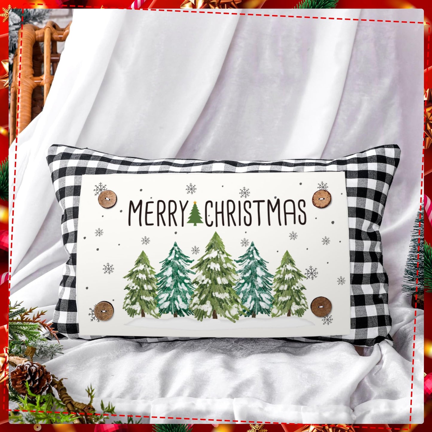 Hahafelt Seasonal Holiday Throw Pillow Cover with 12 Interchangeable Pillow Panels 250th Anniversary 4th of July Pillowcase Summer Rectangle Canva Lumbar for Home Decoration(Black and White Checkered)