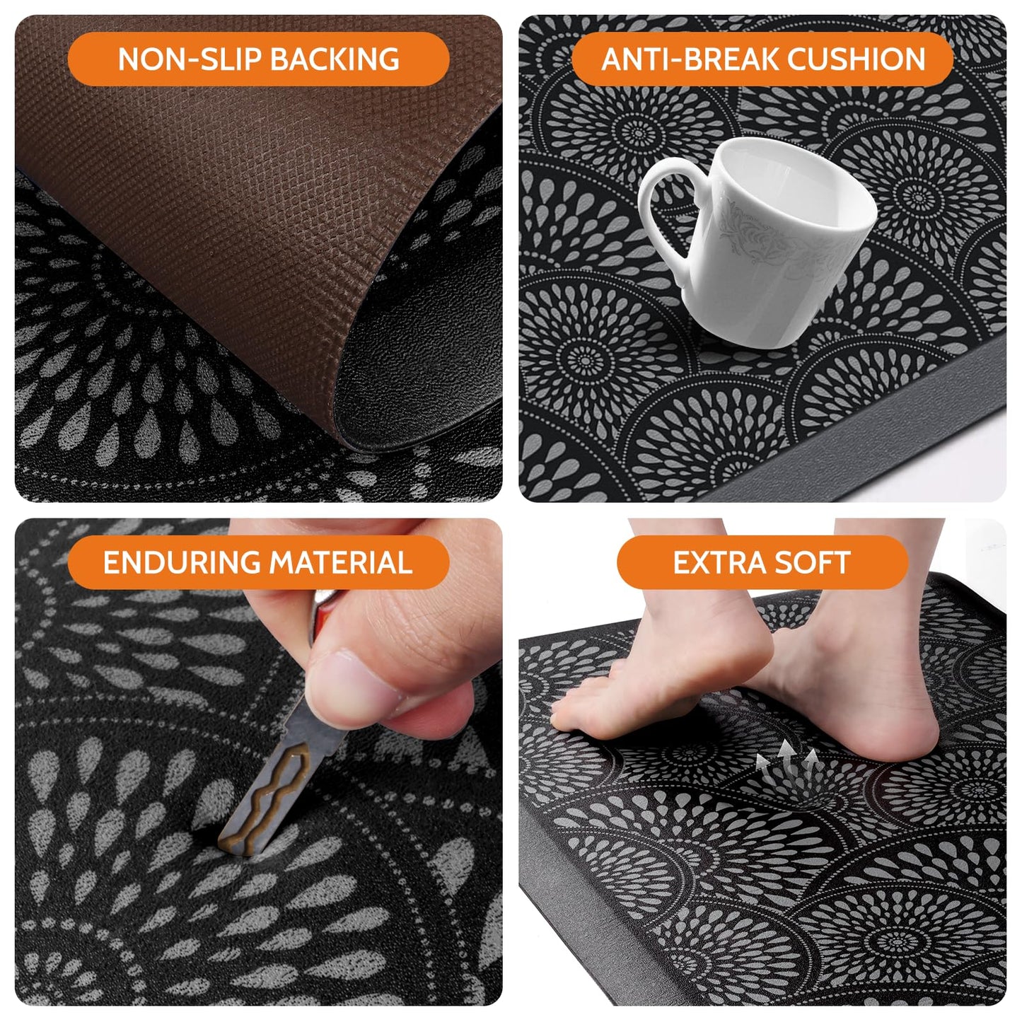 Mattitude Kitchen Mat, 17.3x28in Heavy Duty Ergonomic Comfort Foam Standing Desk Mat, Waterproof Non-Slip Standing Mats and Rugs for Kitchen, Office, Laundry, Black
