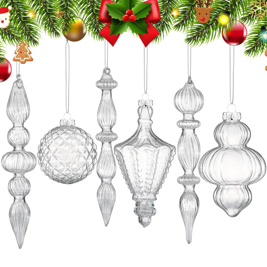 Colingmill Vintage Clear Christmas Mercury Glass Ornament Set 7.87 Inch Glass Finial Ornaments 3.15 Inch Hanging Balls for Christmas Tree Decorations Xmas Holiday Decor