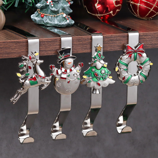K-MLICE Stocking Holders for Mantle Silver Stocking Holder Stocking Hangers for Mantle Set of 4 Hooks Fireplace Christmas Stocking Holder Weighted Non-Slip Christmas Décor
