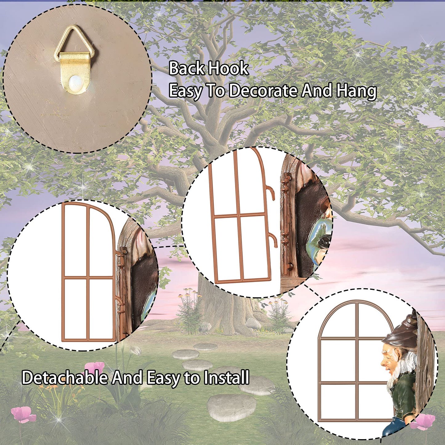 Thyle 4 Pieces Garden Gnomes Outdoor Tree Hugger Gnome Fairy Statue Elf Out the Door Resin Figurine Hanging Ladder Decoration Tree Faces Decor Outdoor for Patio Yard Lawn(Rustic Style)