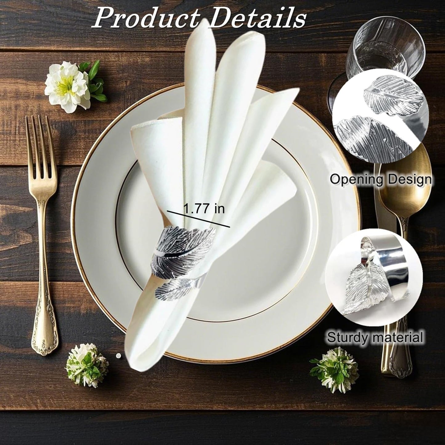Silver Napkin Rings Set of 12,Shiny Metal Leaf Napkin Ring Silver Napkin Holder for Table Setting Decor,Stylish Rings Fit Holiday Dinner Thanksgiving Christmas Party Decoration Mgrlfbl(Leaves 12)