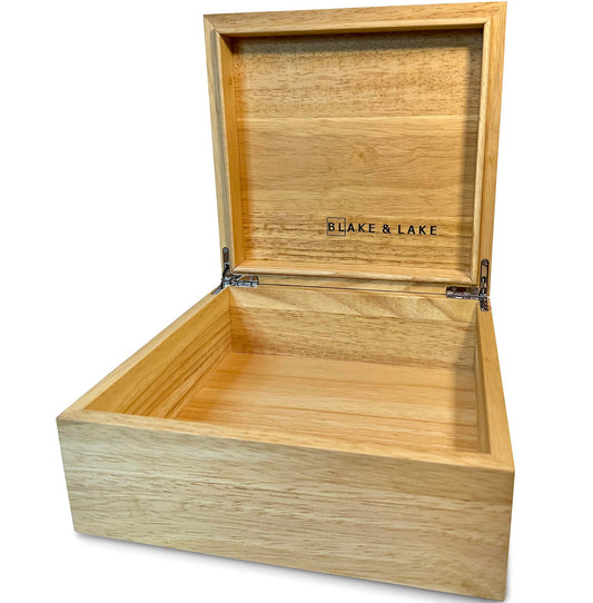 Blake & Lake Wooden Eco Box with Hinged Lid - Oak Wood Storage Box with Lid - Wooden Keepsake Box - Decorative wooden boxes with lids for Keepsakes (Oak)