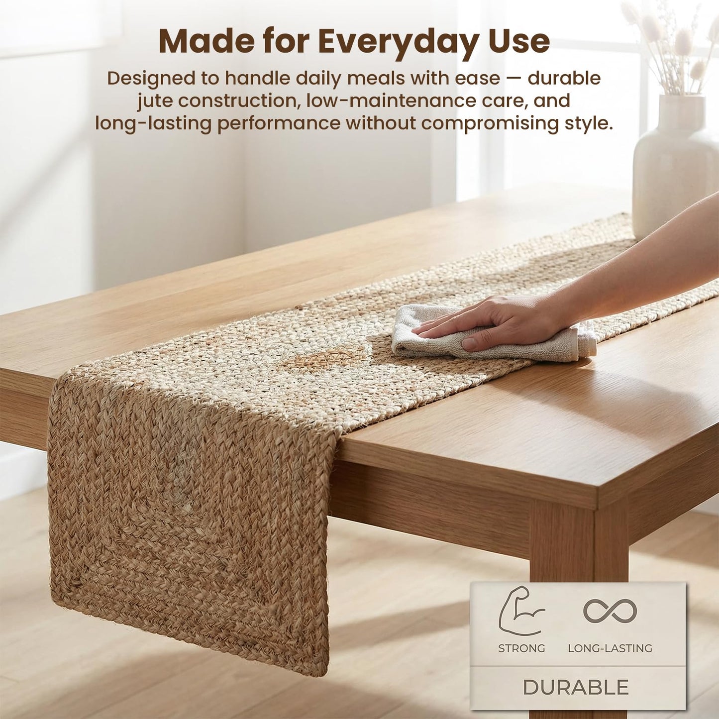 Craft Trade Jute Braided Table Runner for Wedding Parties Rustic Farmhouse Vintage Dining Sisal Weeker Woven Handmade Natural Dining Runner - 13x48 Inch, Rectangle