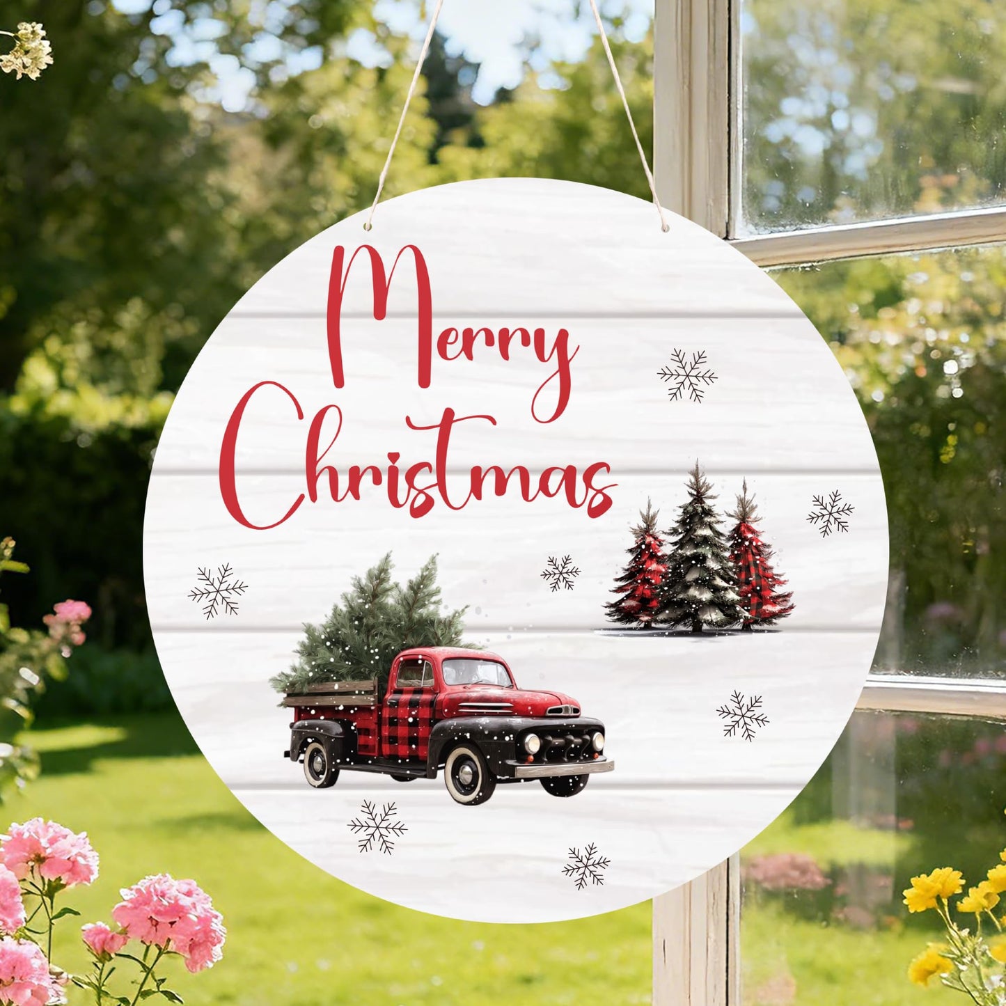 Merry Christmas Wood Hanging Sign, Christmas Welcome Decor for House Front Door