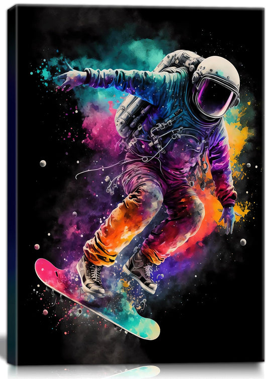 Framed Astronaut Wall Art Space Pop Culture Graffiti Street Art Painting Pictures Wall Decor Canvas Prints Modern Gifts For Man Artwork Space Boys Room Home Decor For Bedroom Living Room Office